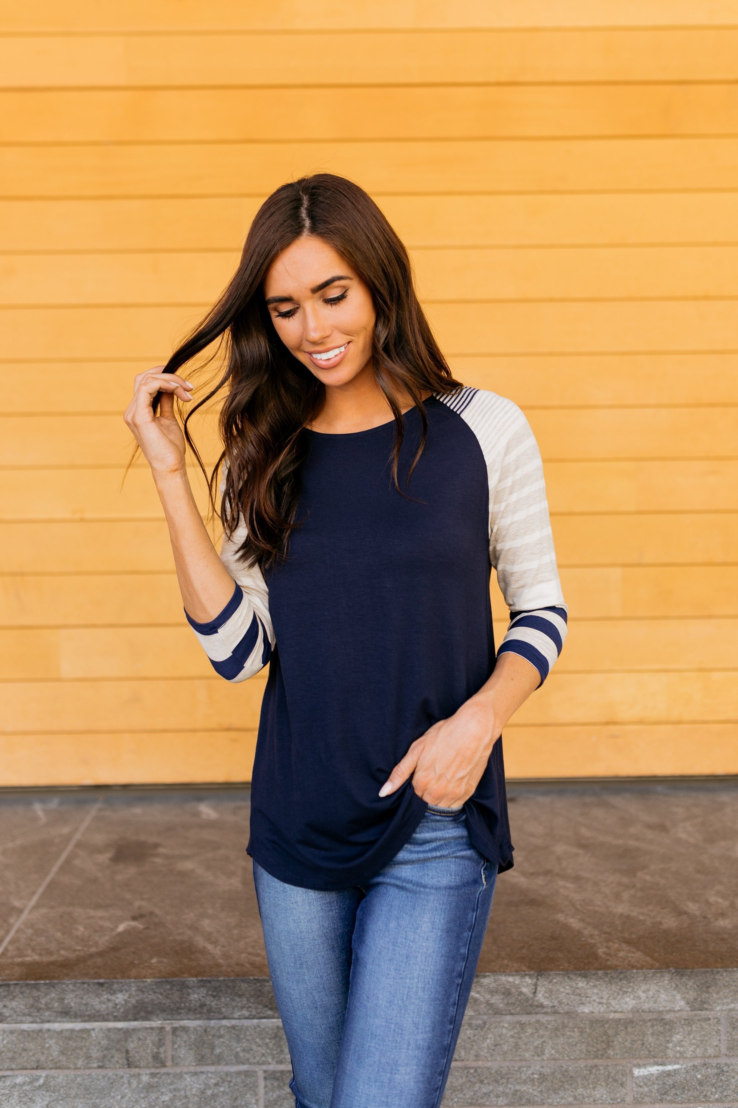 Play It Again Raglan Tee In Navy