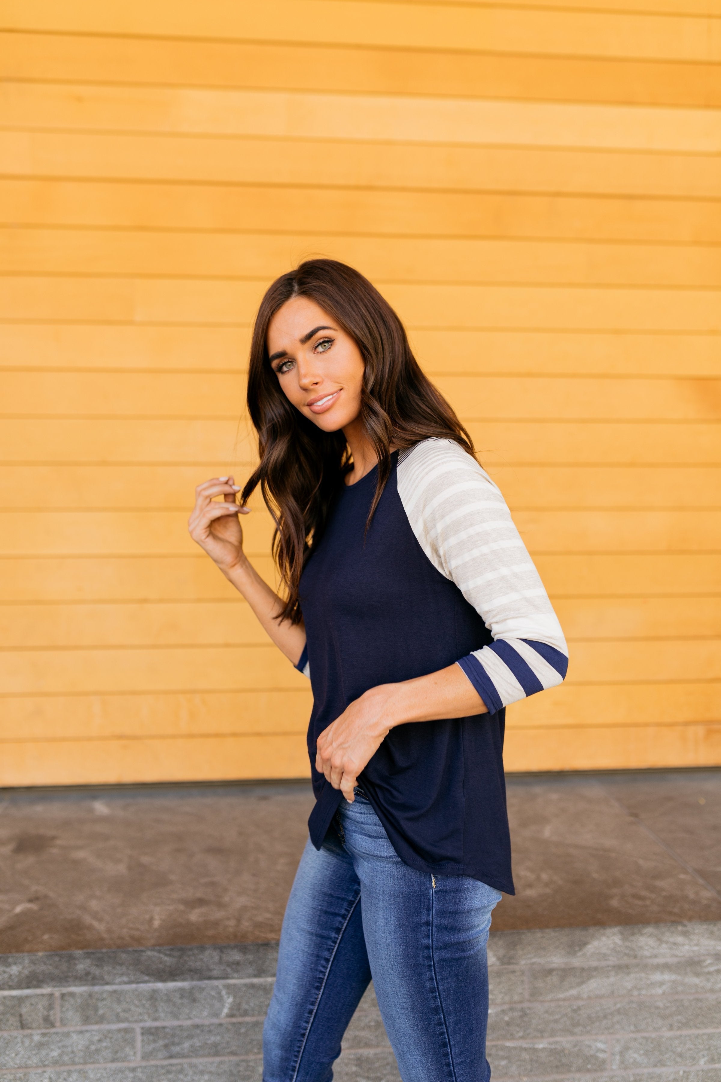 Play It Again Raglan Tee In Navy