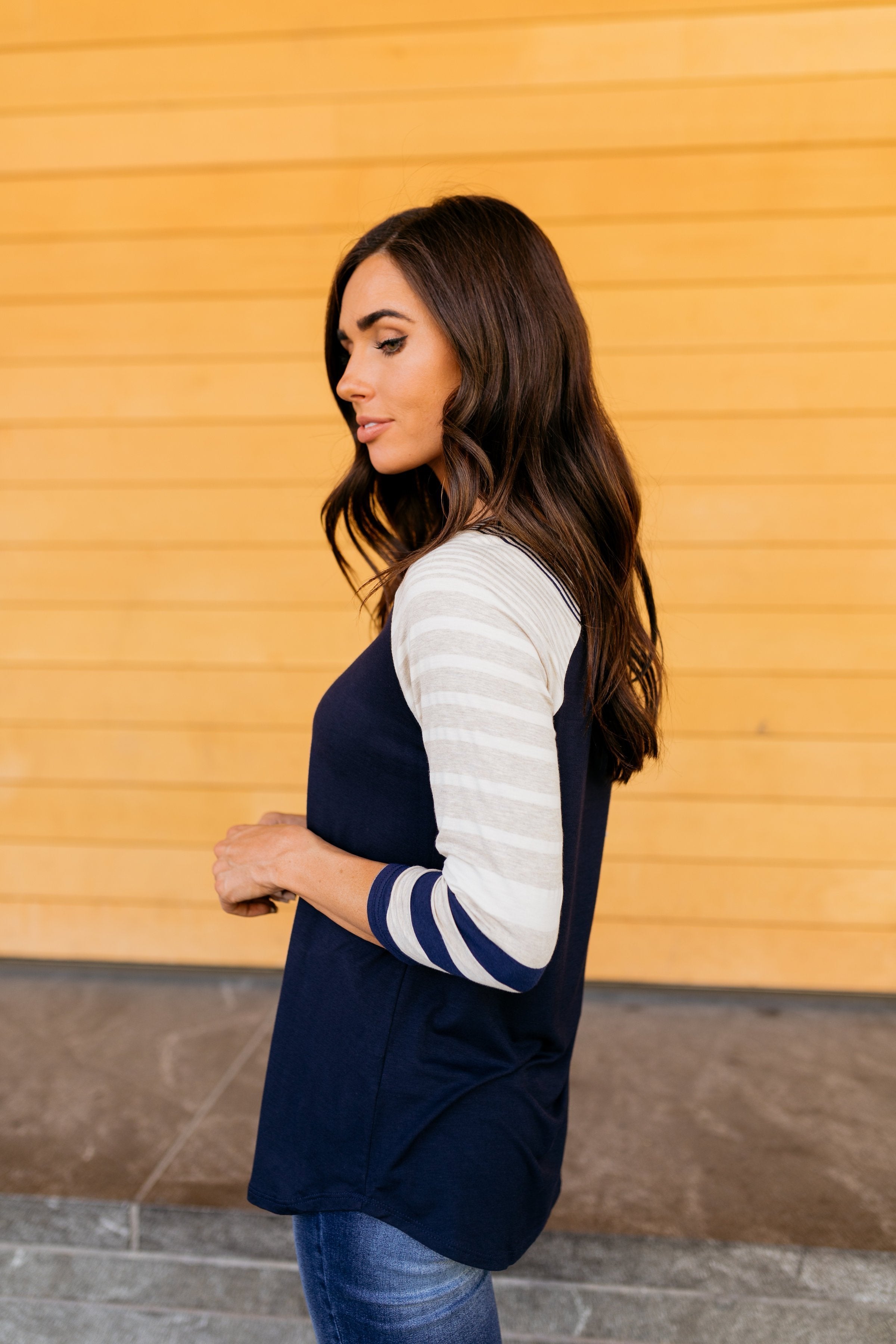 Play It Again Raglan Tee In Navy