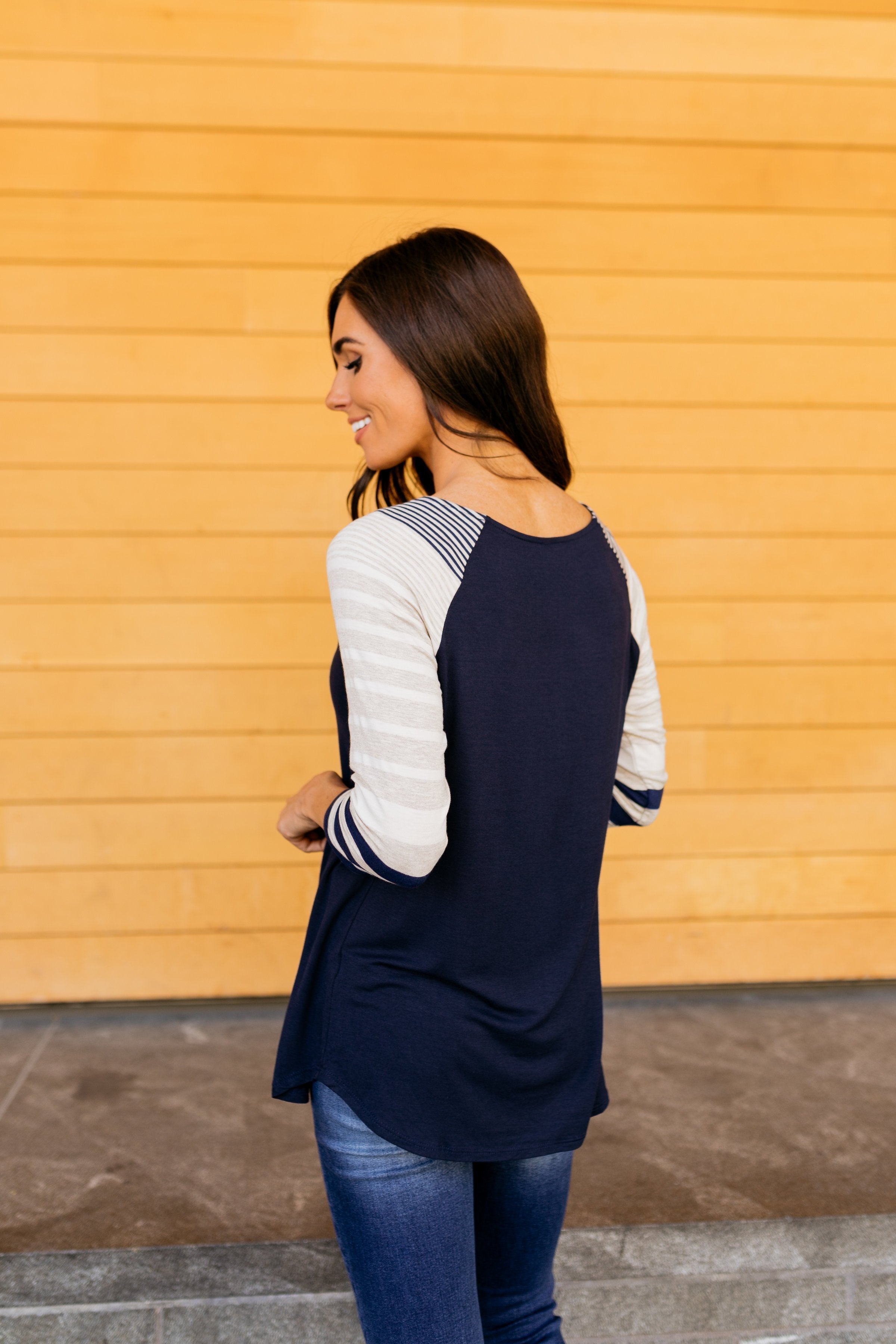 Play It Again Raglan Tee In Navy