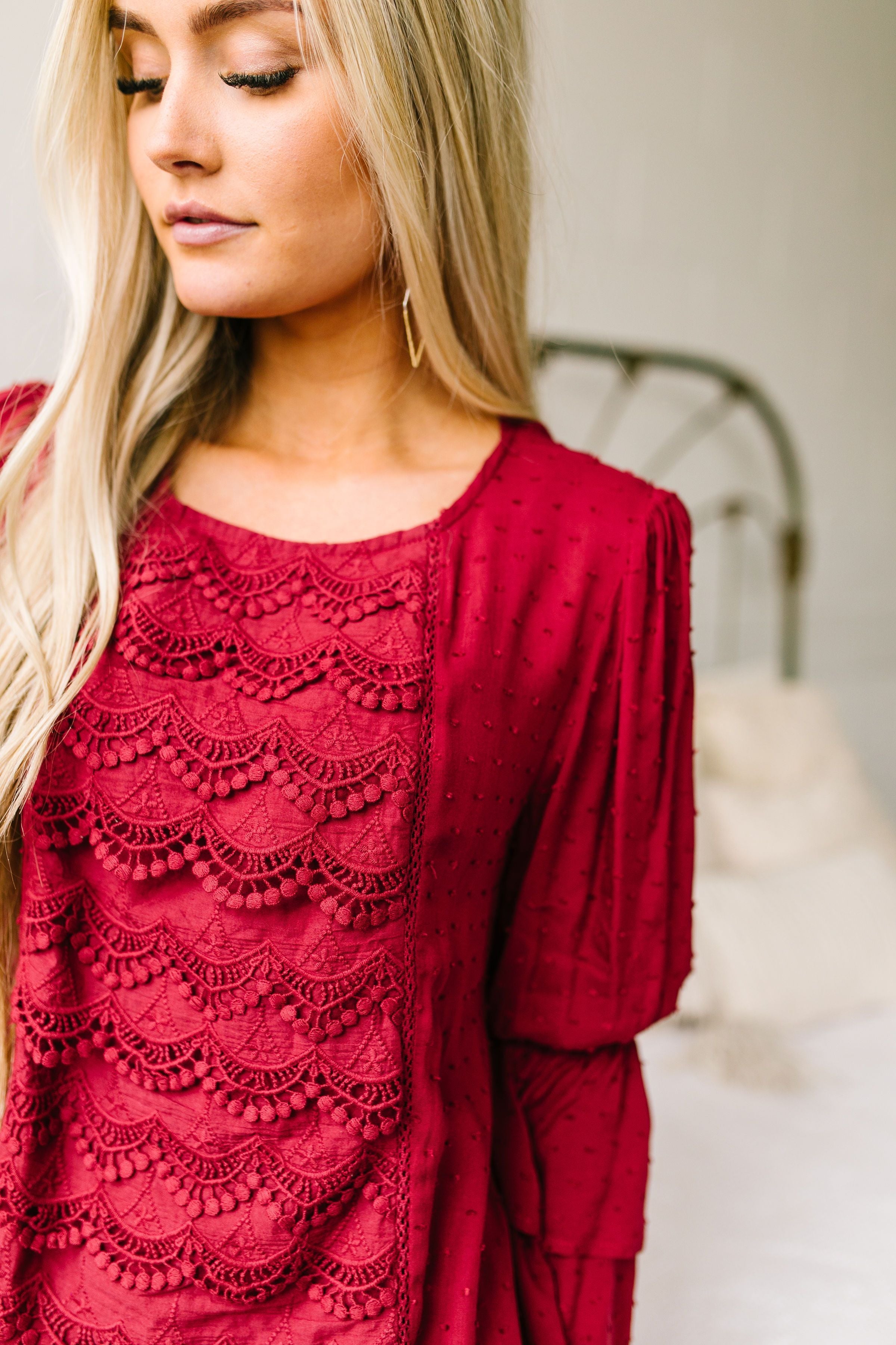 Play It Again Samantha Lace Top In Red - ALL SALES FINAL