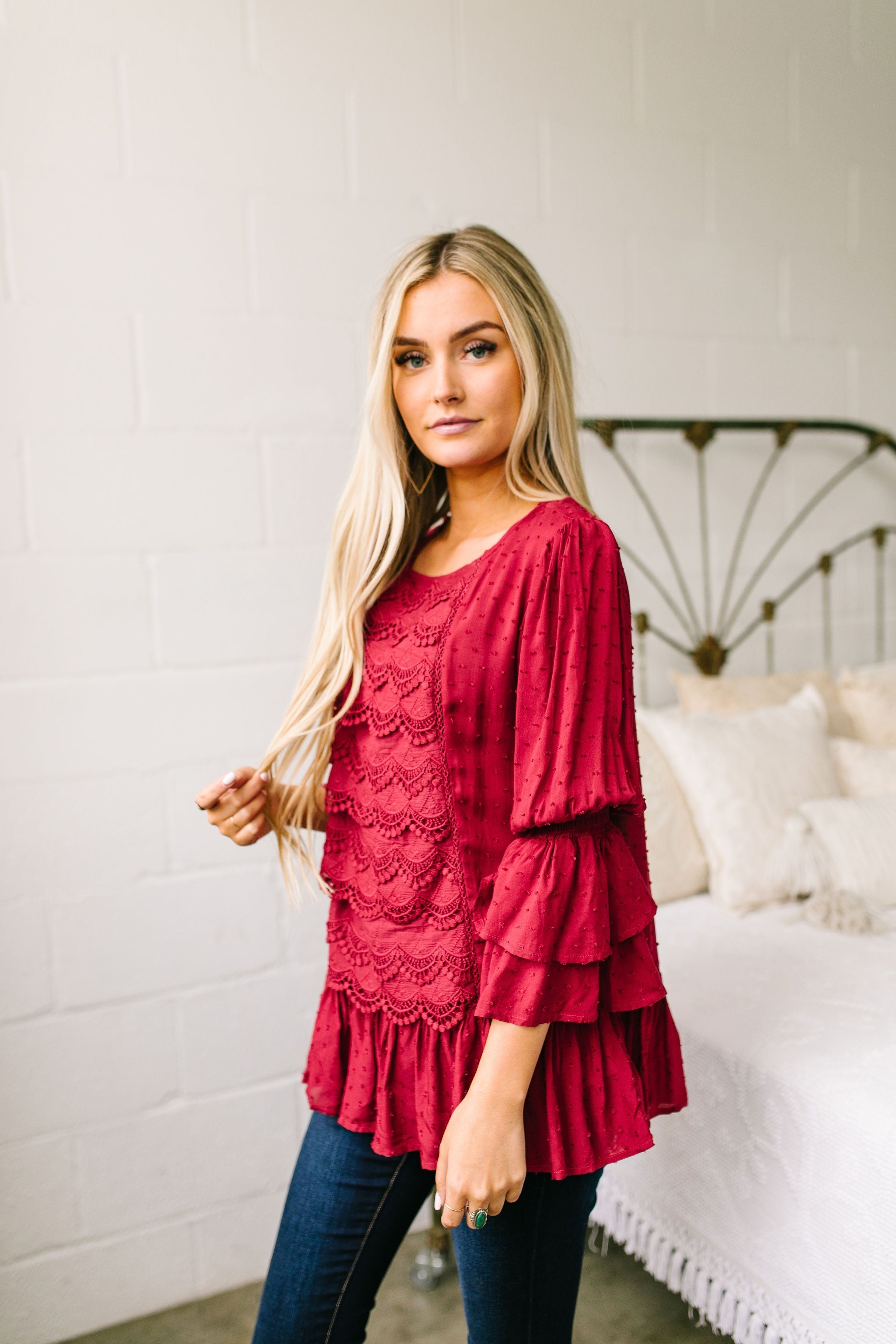 Play It Again Samantha Lace Top In Red - ALL SALES FINAL