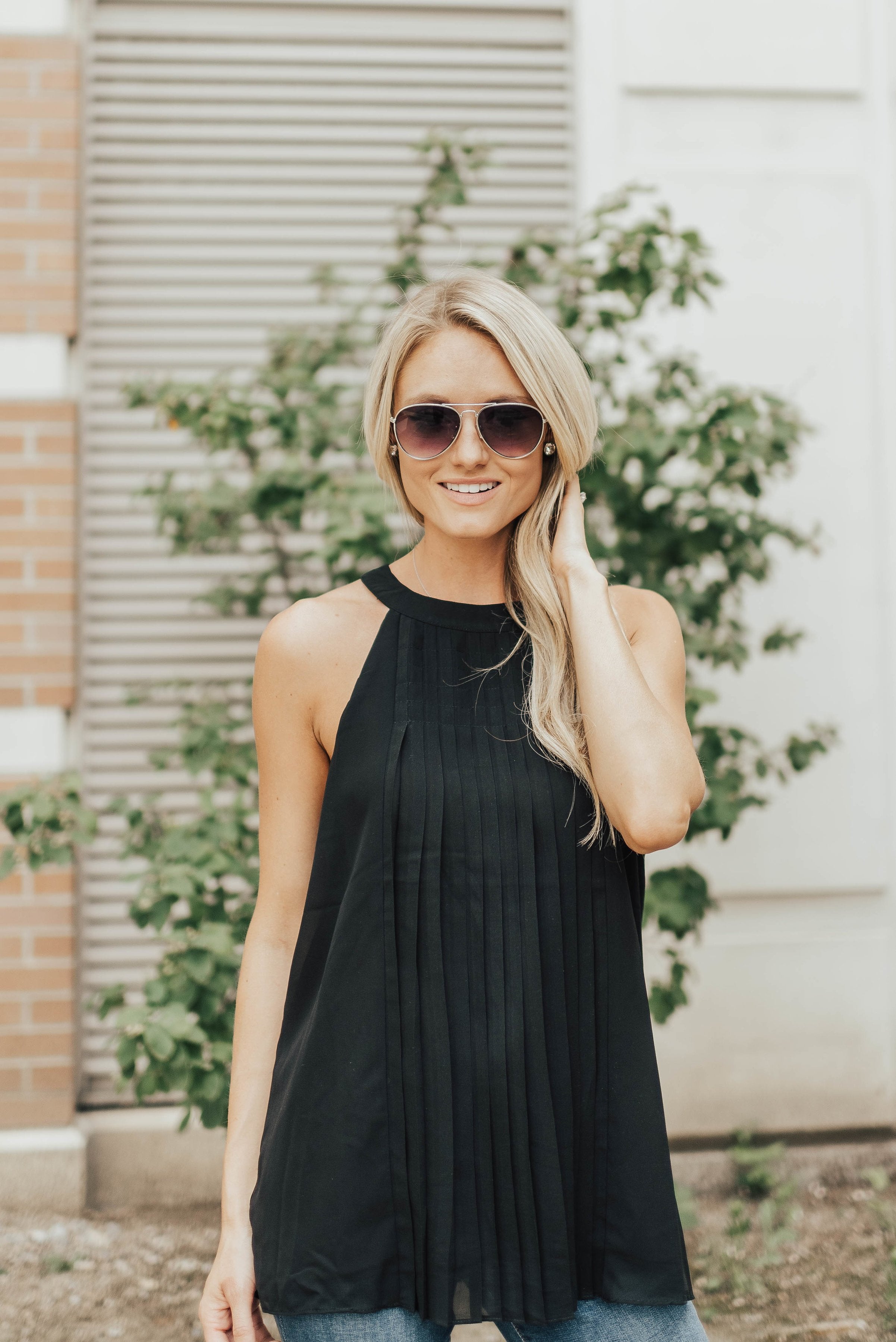 Pleated Halter In Black