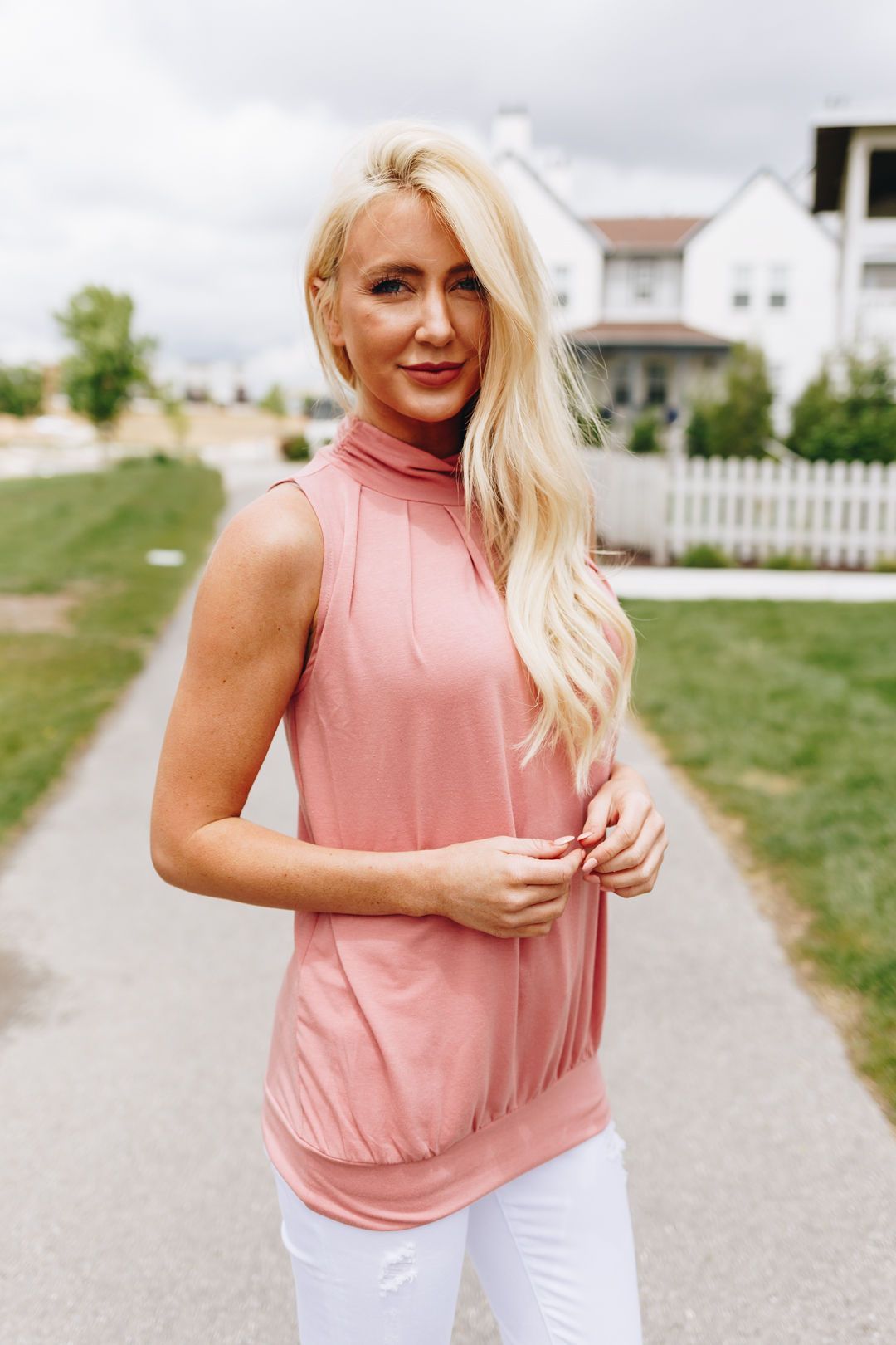 Pleats A Plenty Sleeveless Top In Dusty Rose