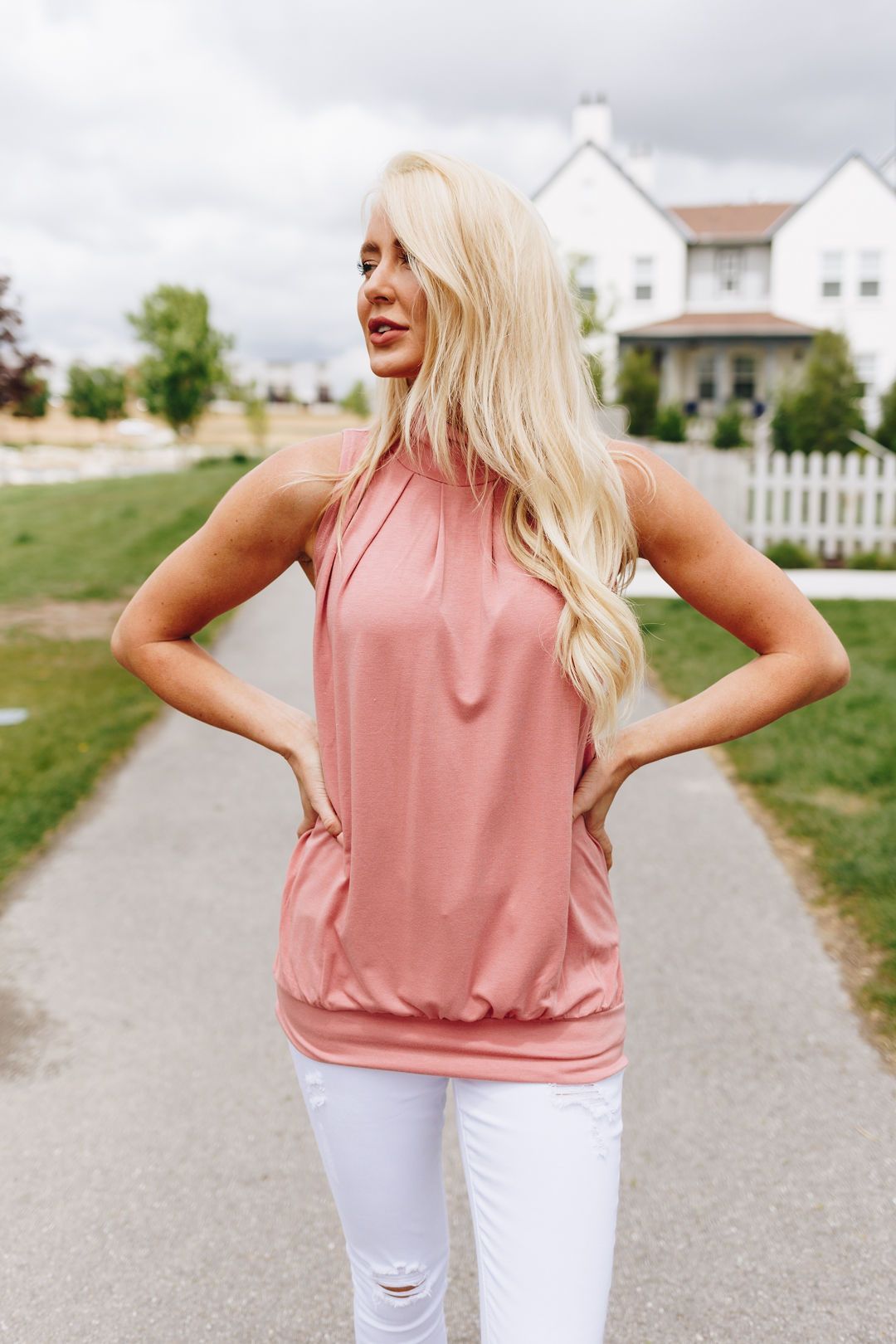 Pleats A Plenty Sleeveless Top In Dusty Rose