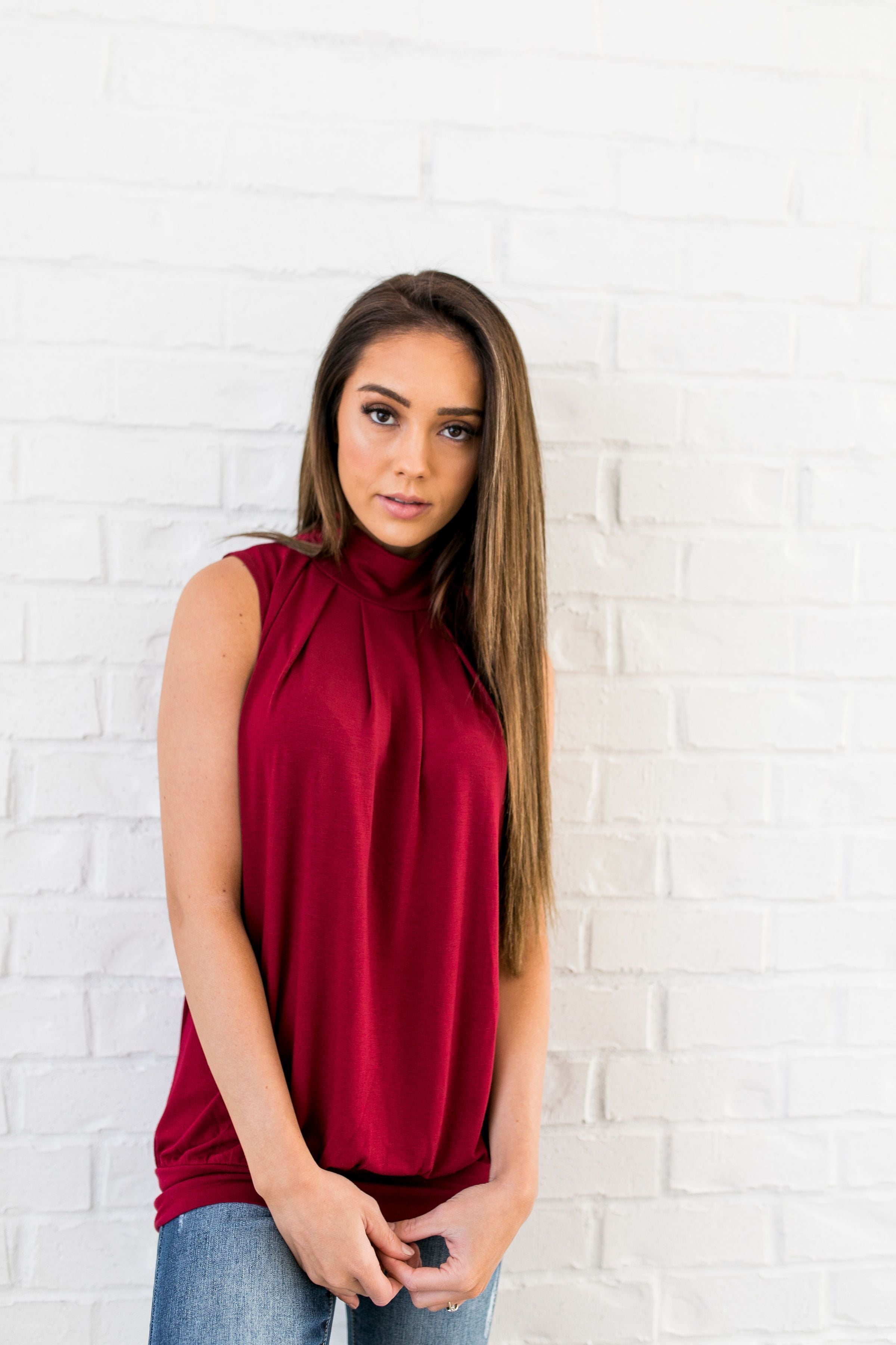 Pleats A Plenty Sleeveless Top In Burgundy - ALL SALES FINAL