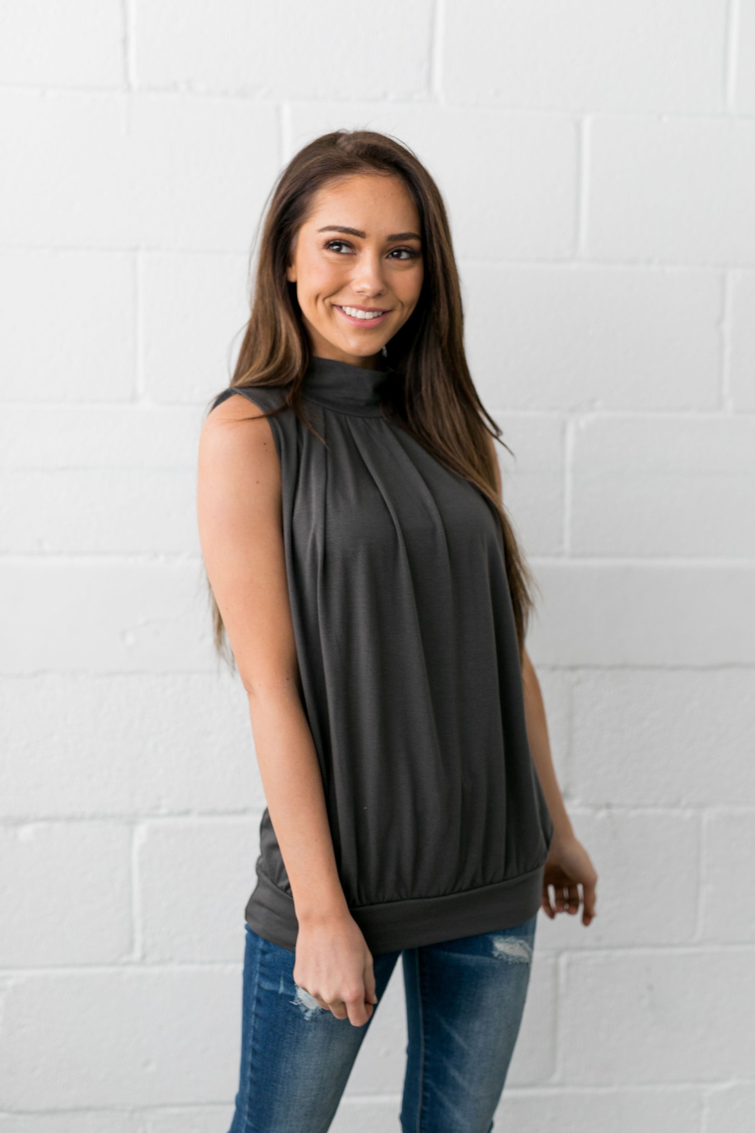 Pleats A Plenty Sleeveless Top In Charcoal - ALL SALES FINAL