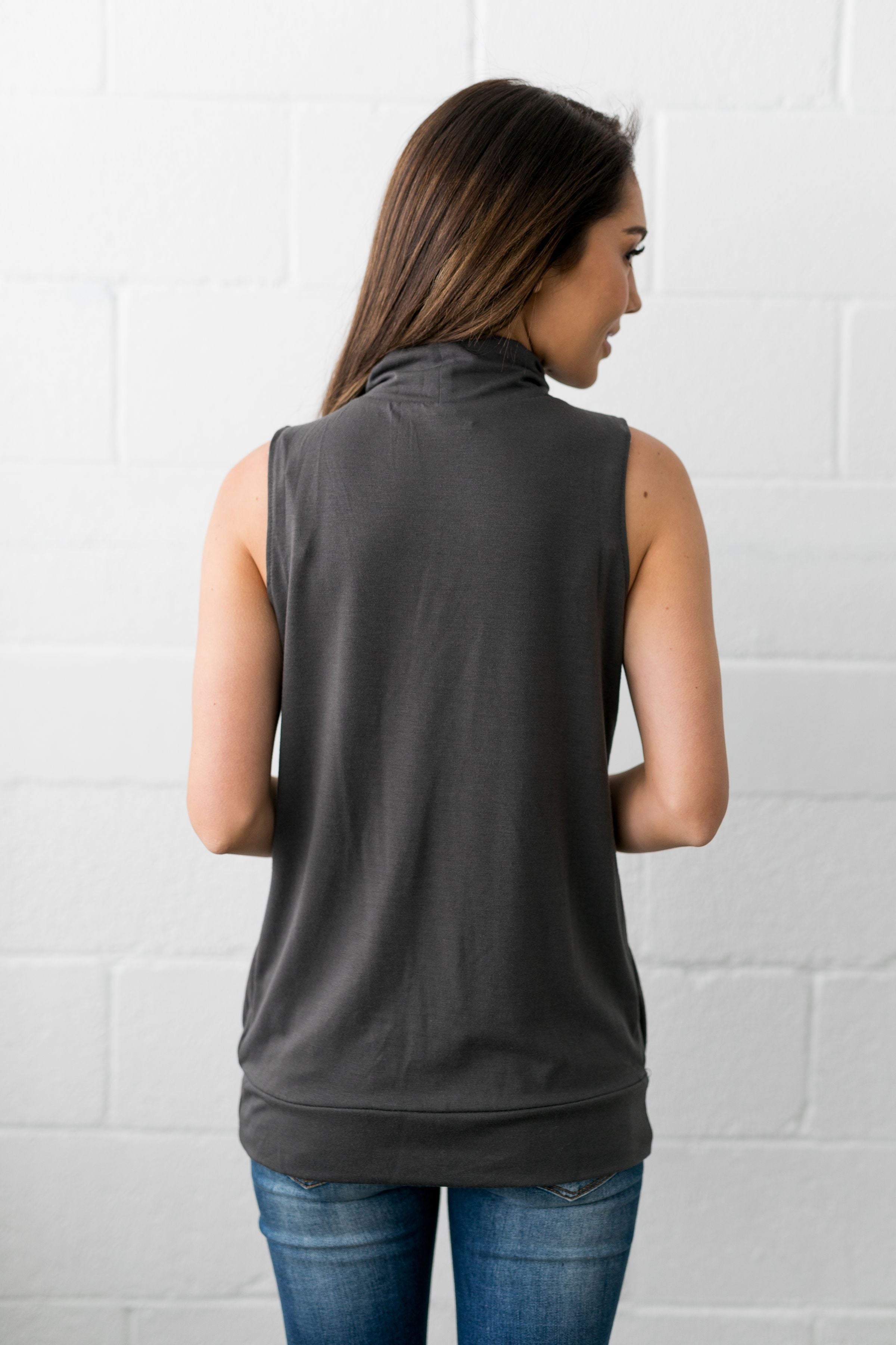 Pleats A Plenty Sleeveless Top In Charcoal - ALL SALES FINAL