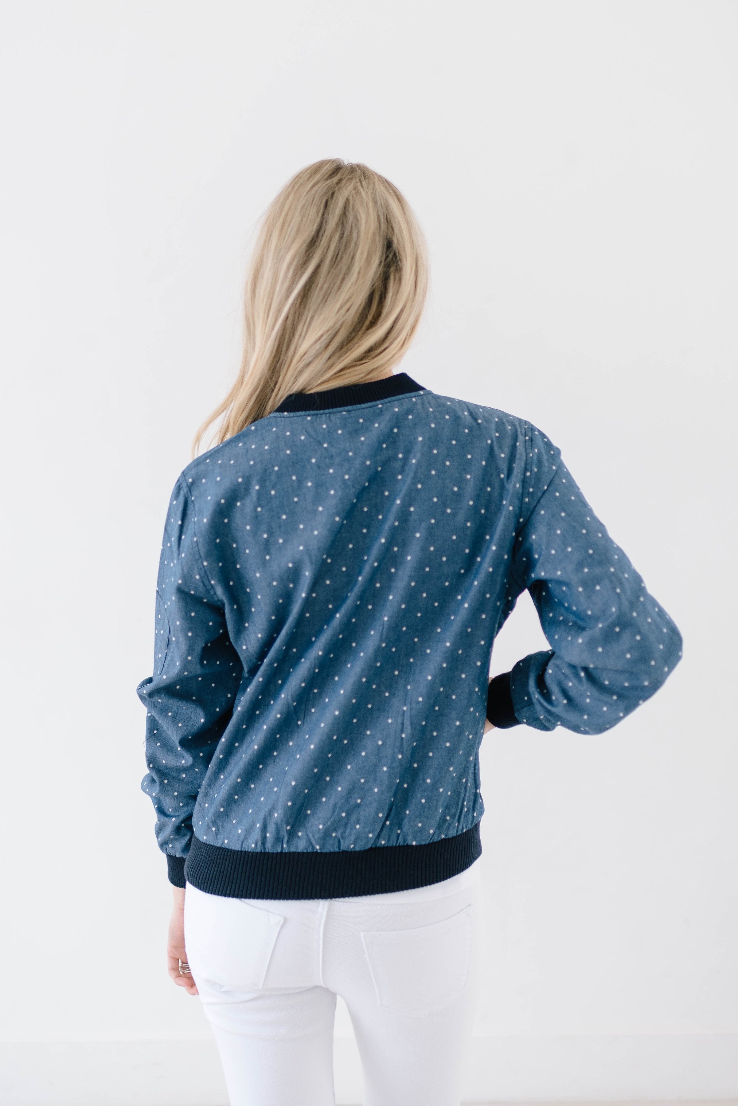 Polka Dot Chambray Bomber Jacket