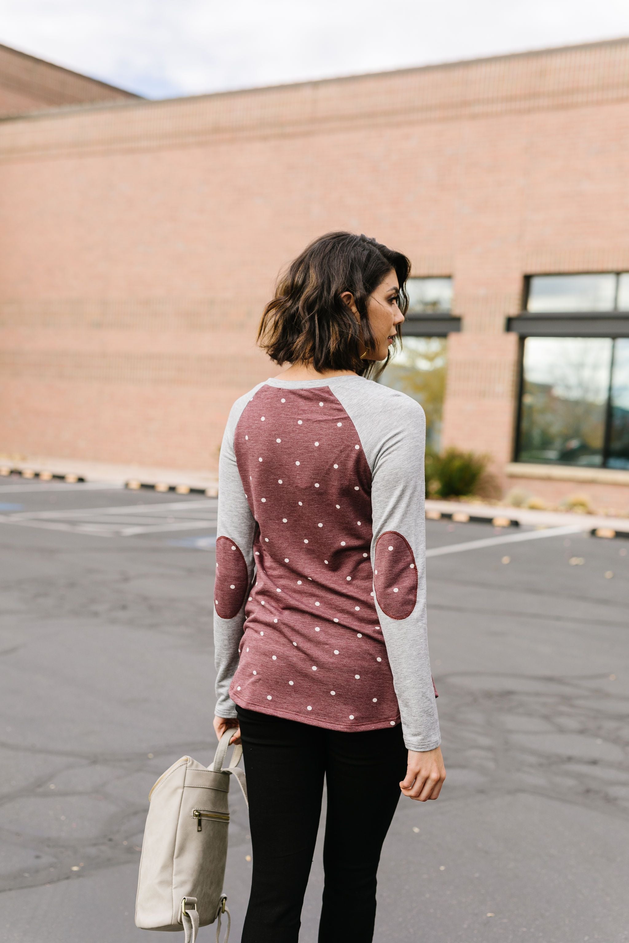 Polka Dot Elbow Patch Raglan Top