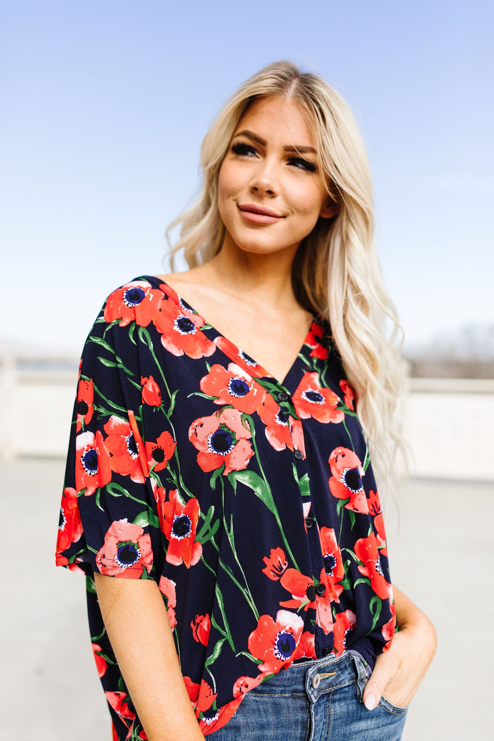 Poppies At Midnight Blouse