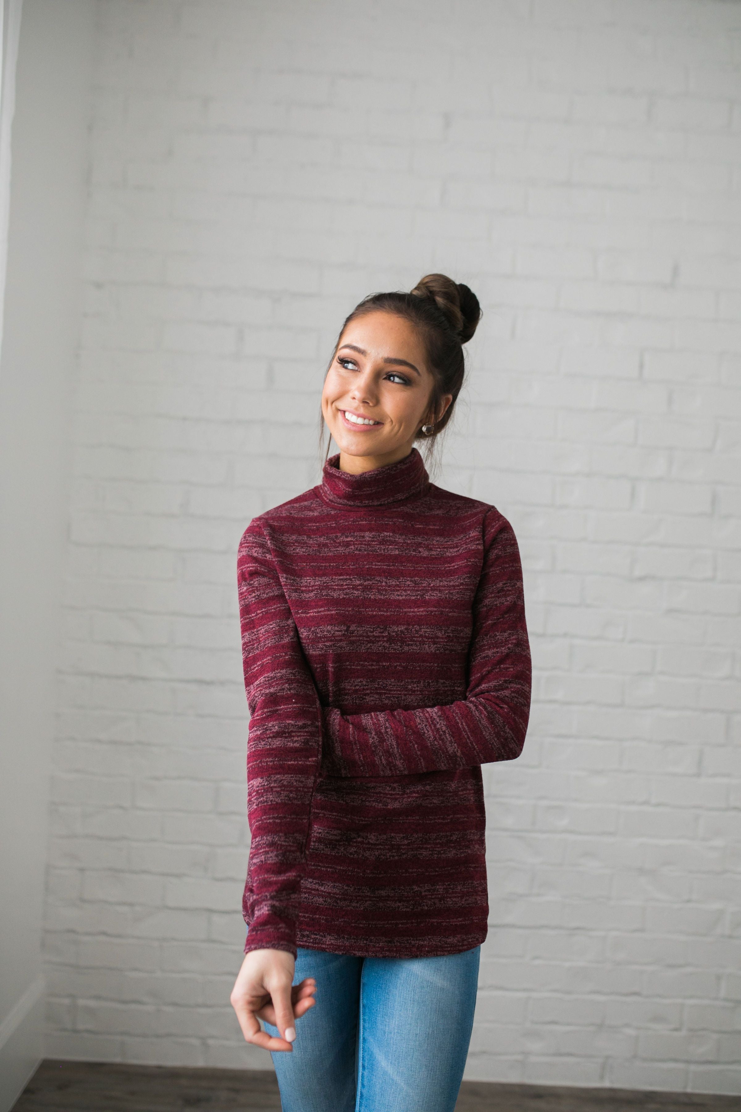 Portland Striped Turtleneck In Wine - ALL SALES FINAL