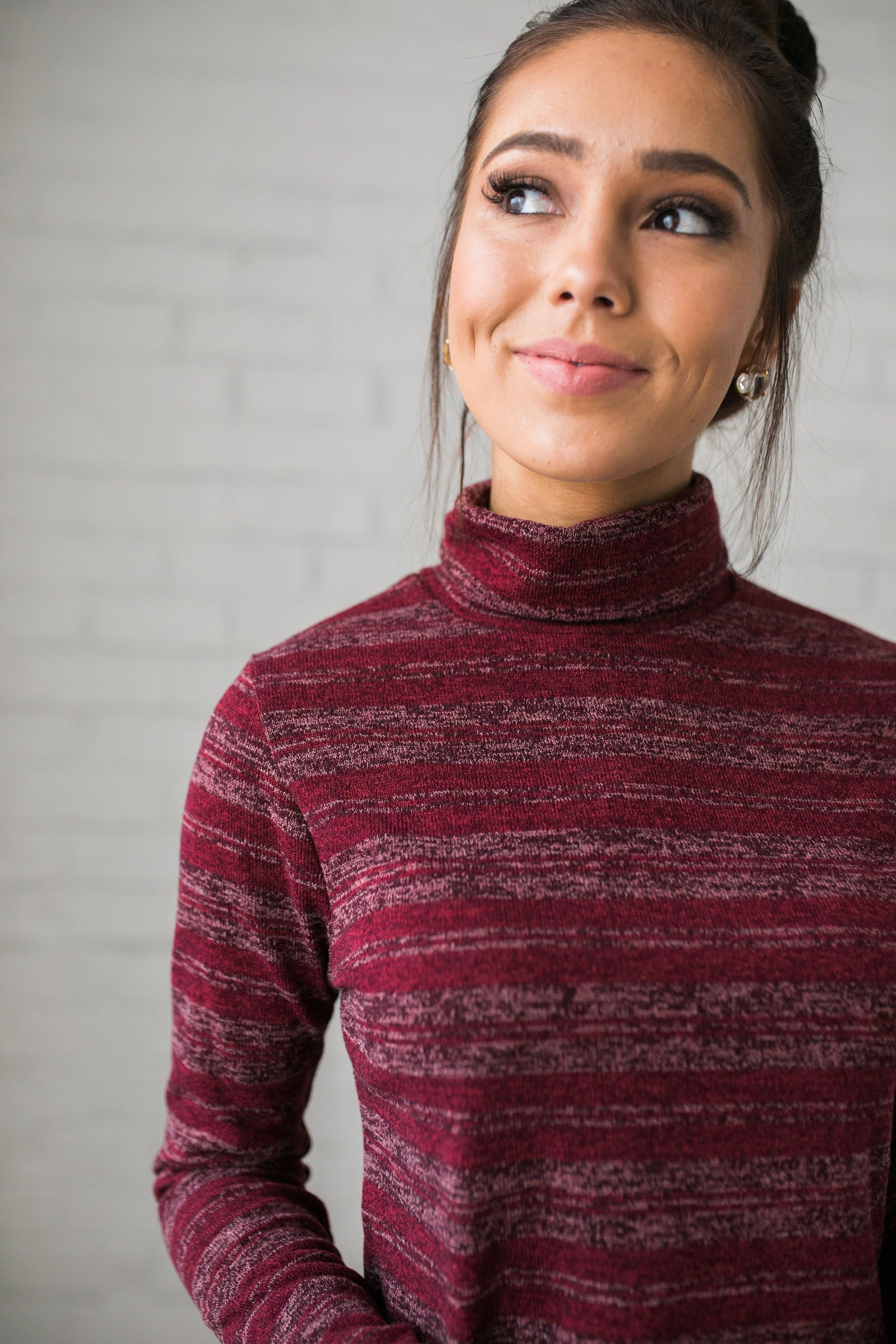 Portland Striped Turtleneck In Wine - ALL SALES FINAL