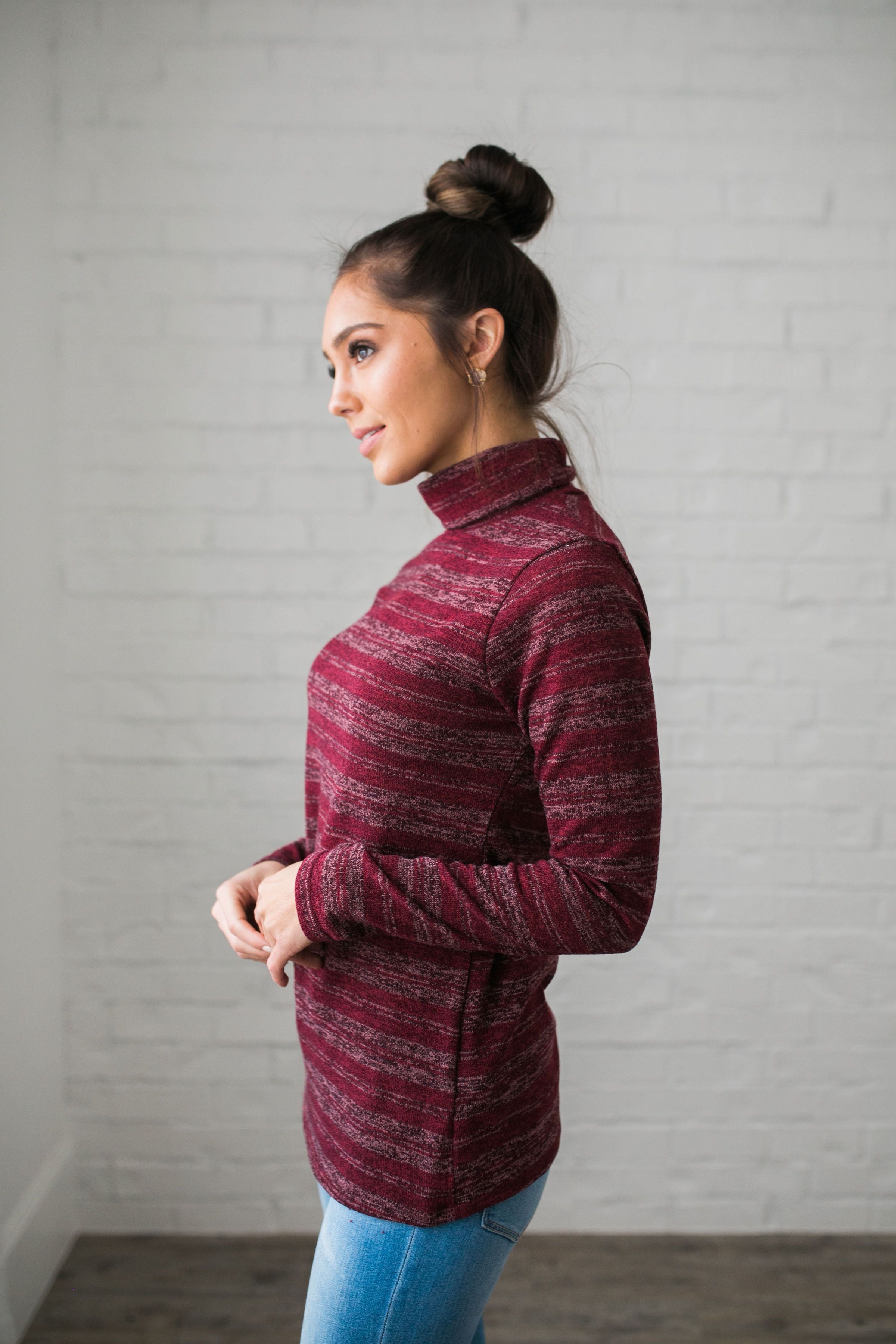 Portland Striped Turtleneck In Wine - ALL SALES FINAL