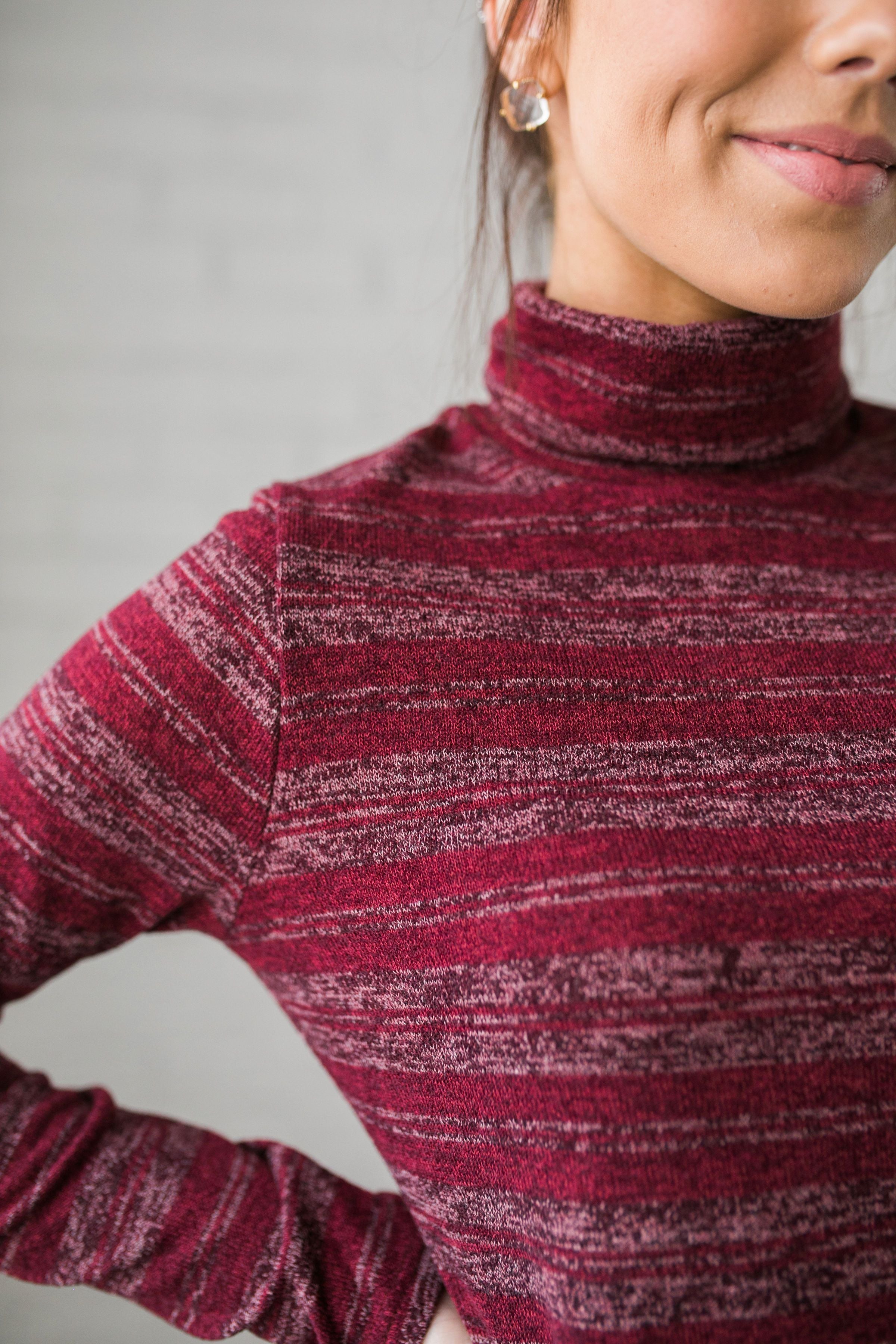 Portland Striped Turtleneck In Wine - ALL SALES FINAL