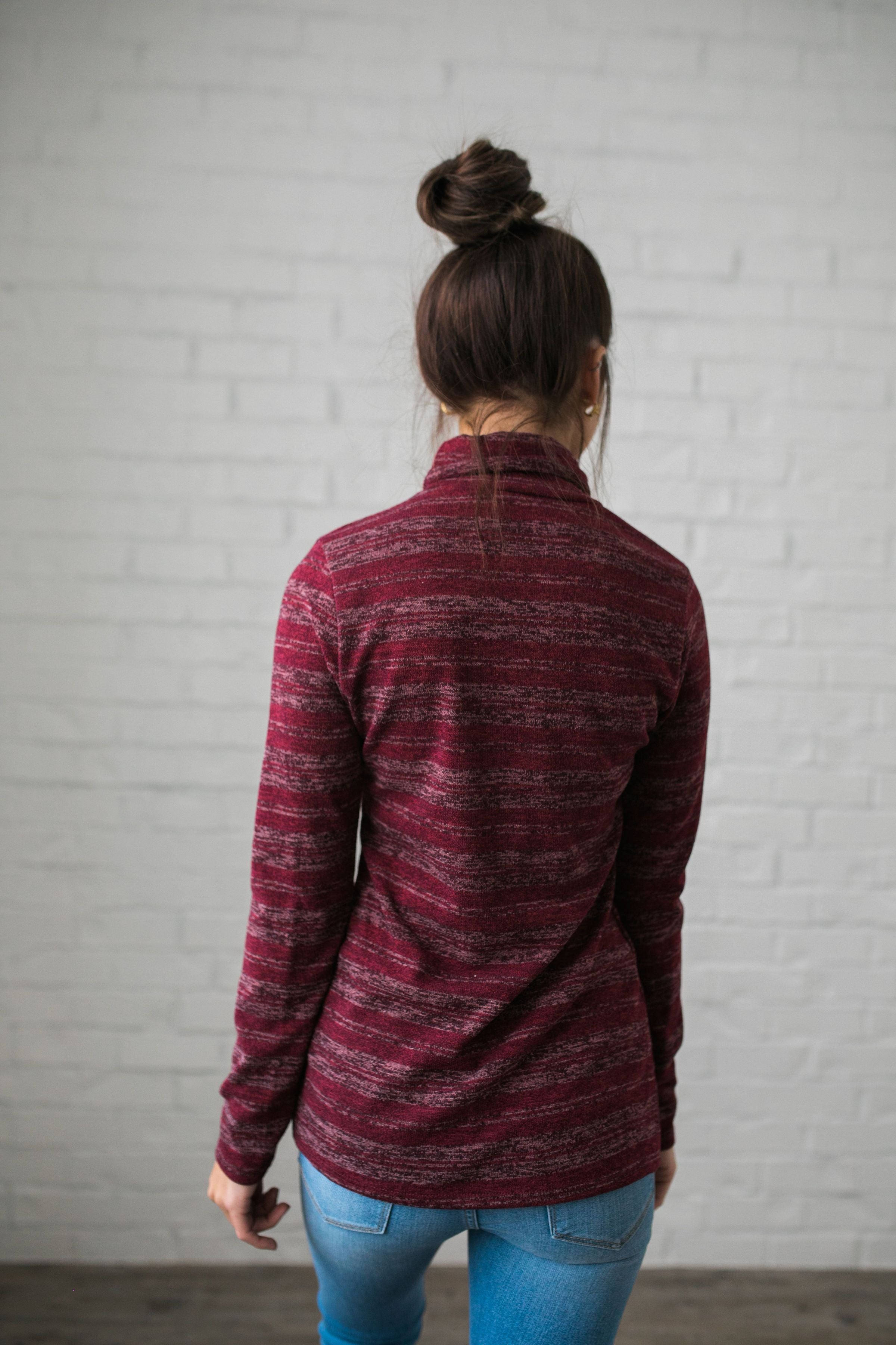 Portland Striped Turtleneck In Wine - ALL SALES FINAL