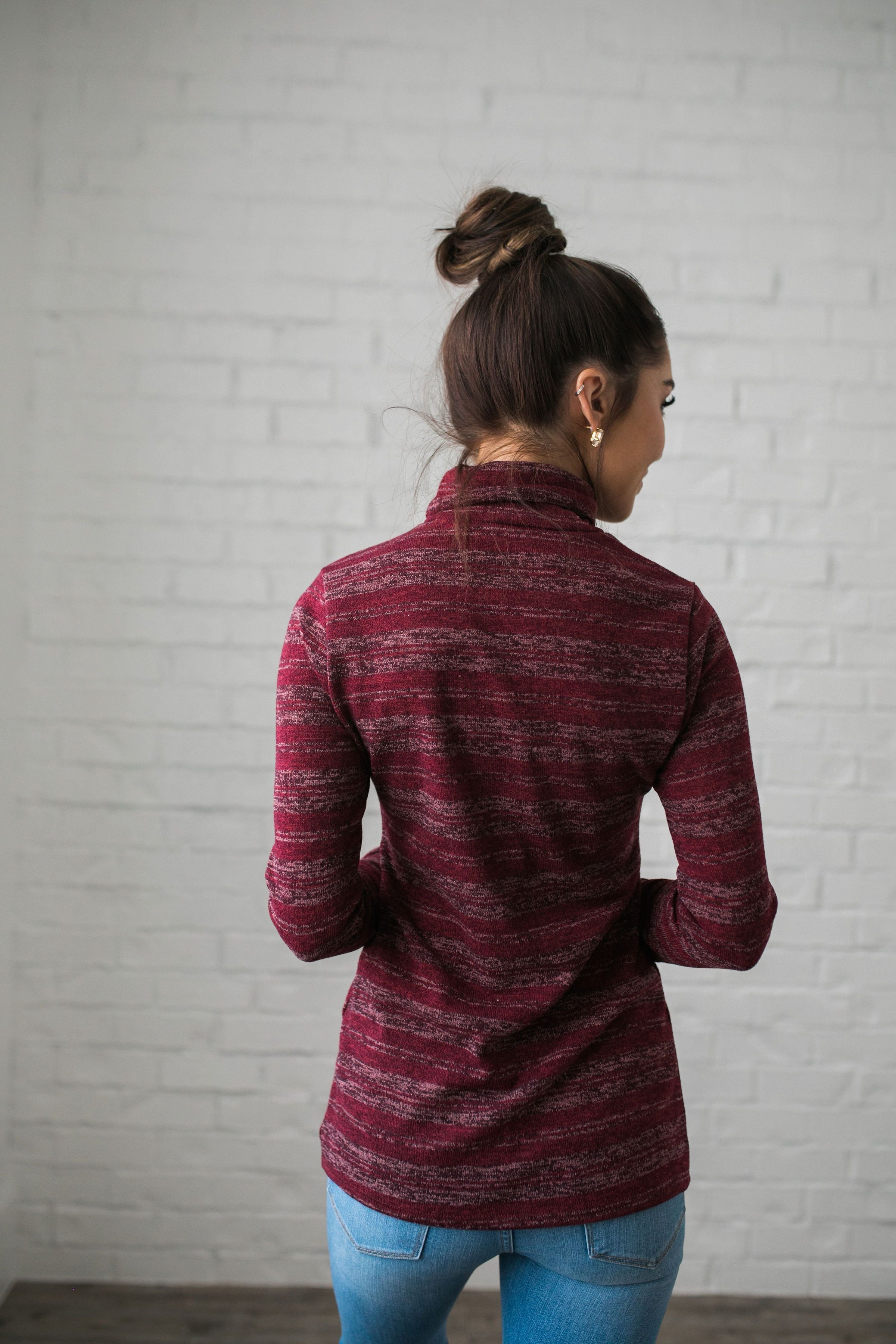 Portland Striped Turtleneck In Wine - ALL SALES FINAL