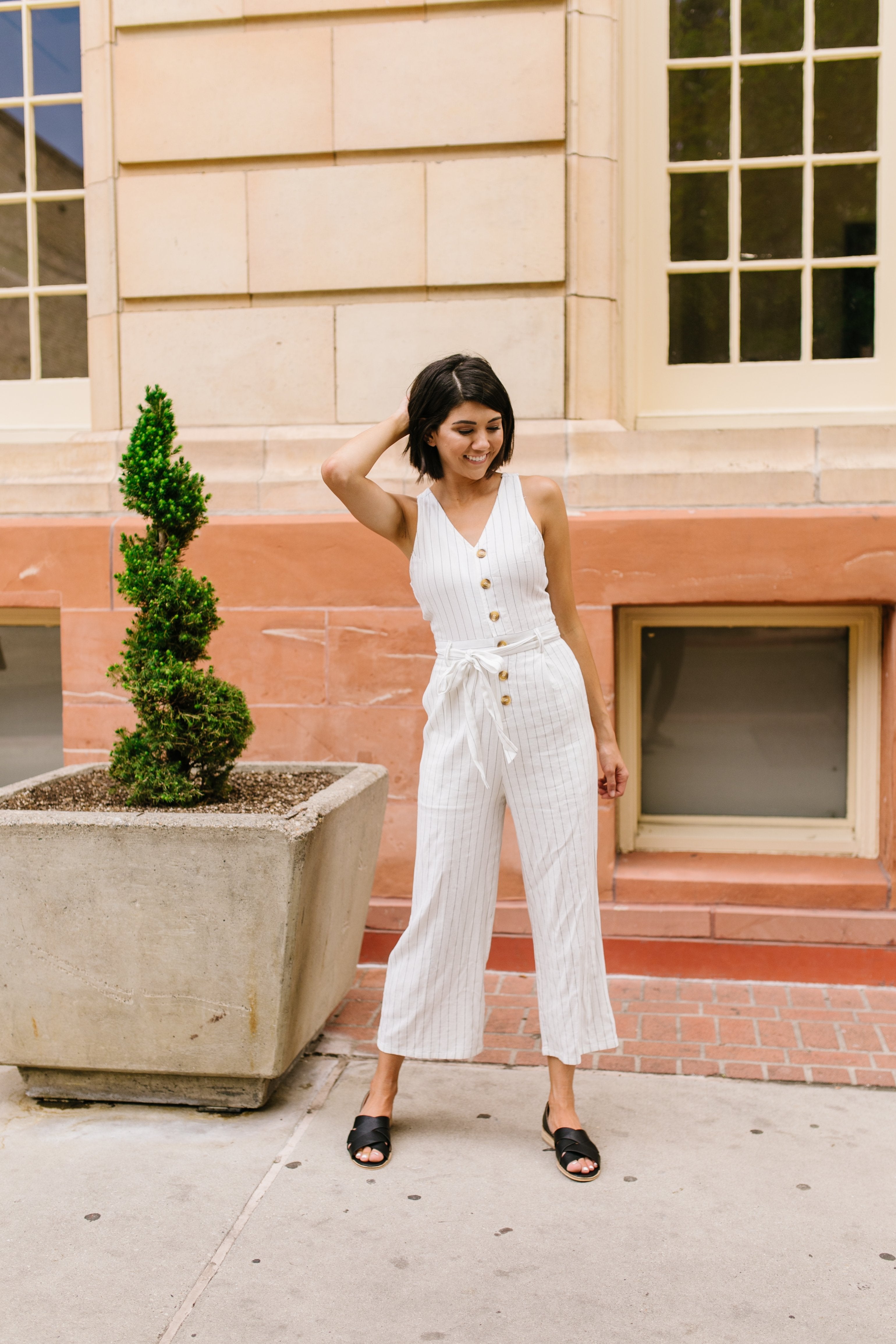 Preppy Pinstriped Jumpsuit