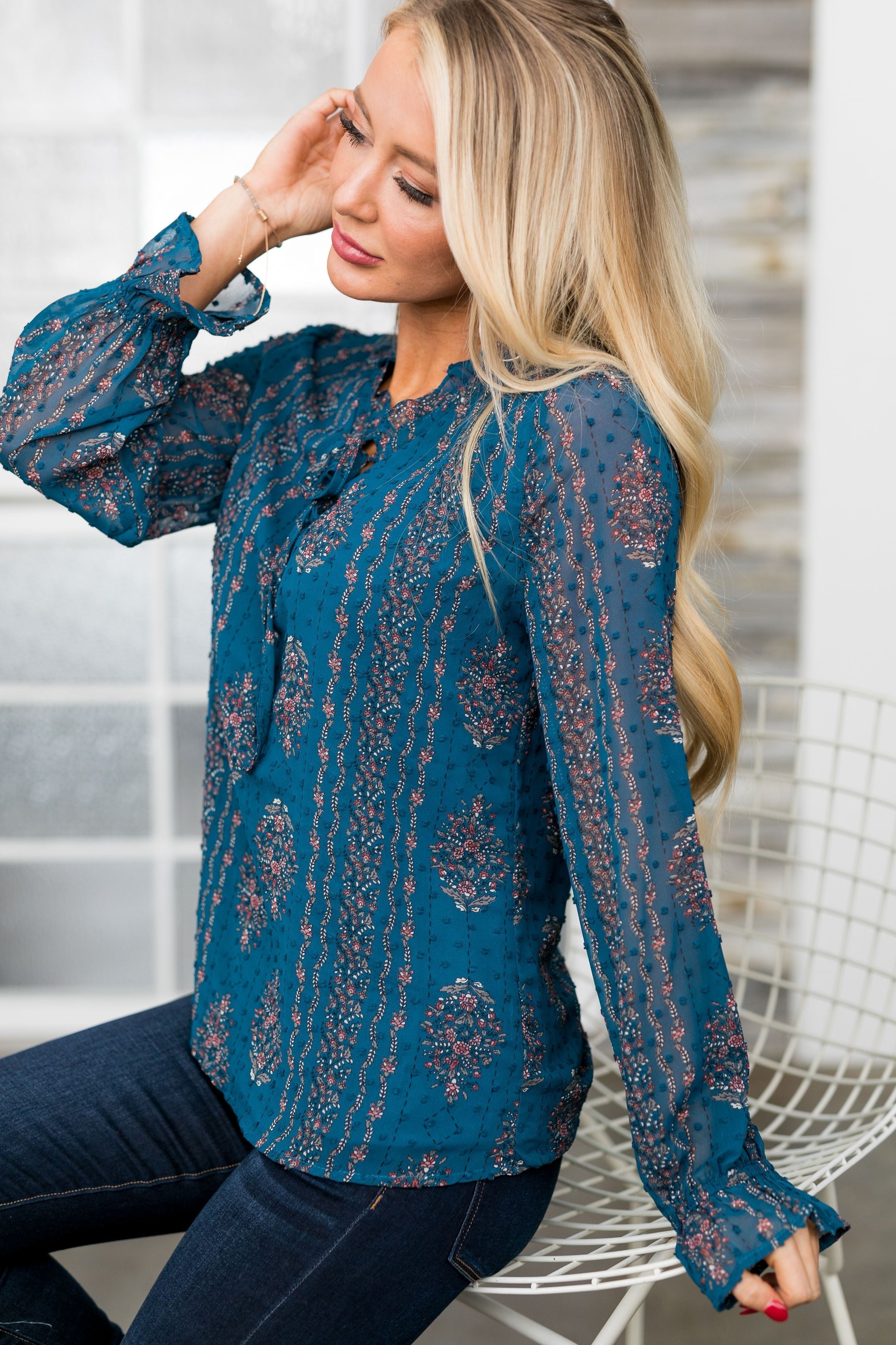 Pretty As A Peacock Chiffon Blouse - ALL SALES FINAL