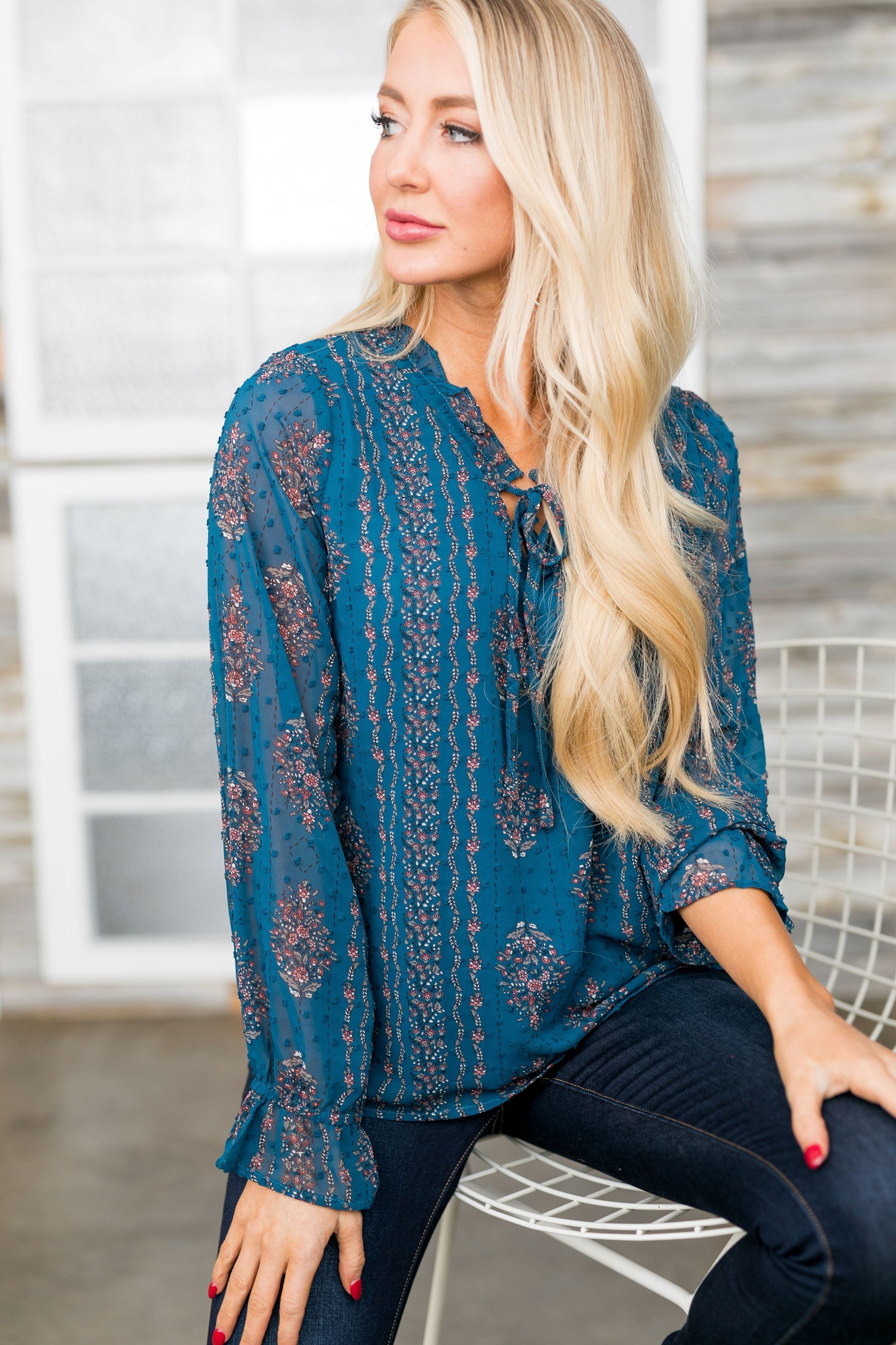 Pretty As A Peacock Chiffon Blouse - ALL SALES FINAL