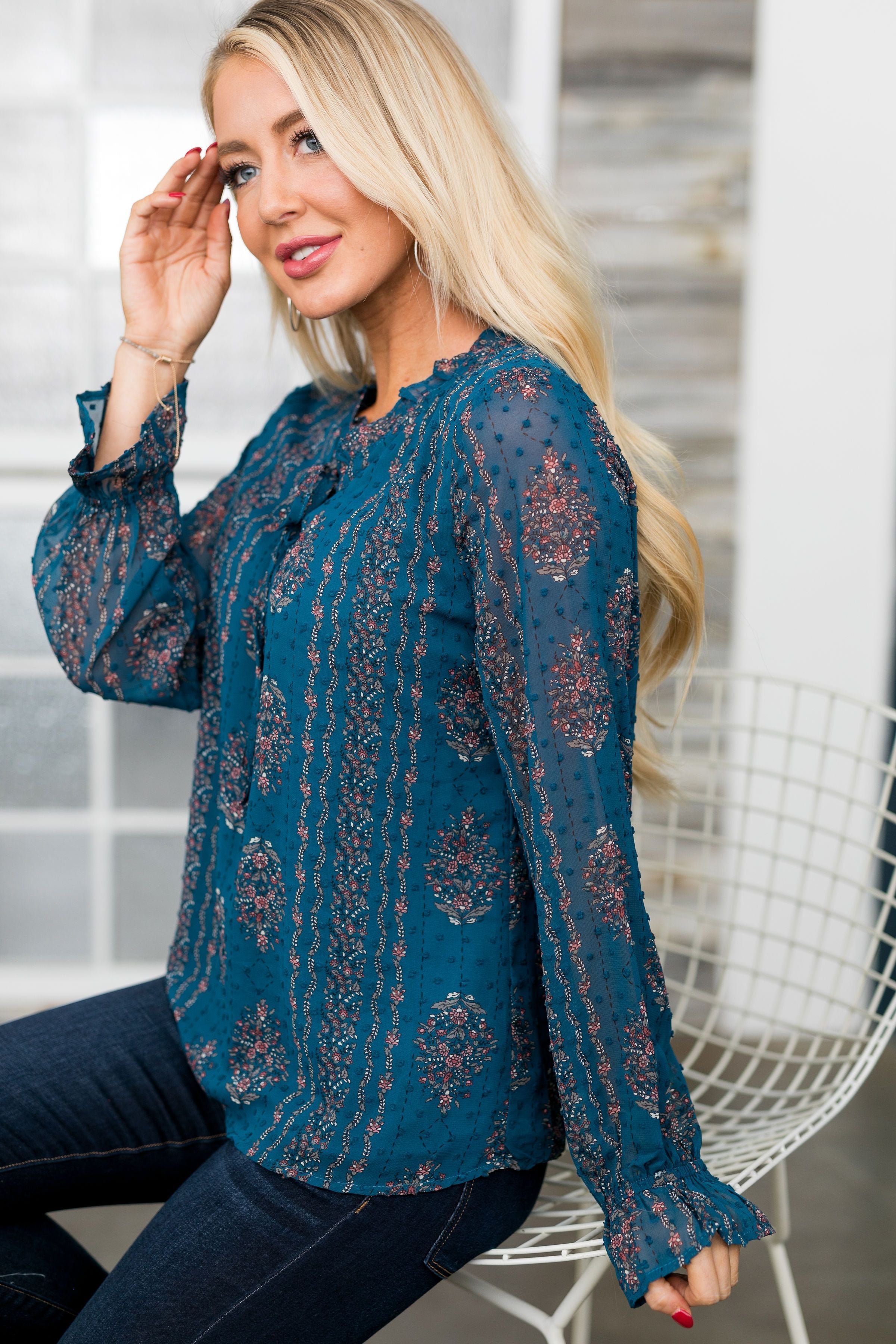 Pretty As A Peacock Chiffon Blouse - ALL SALES FINAL