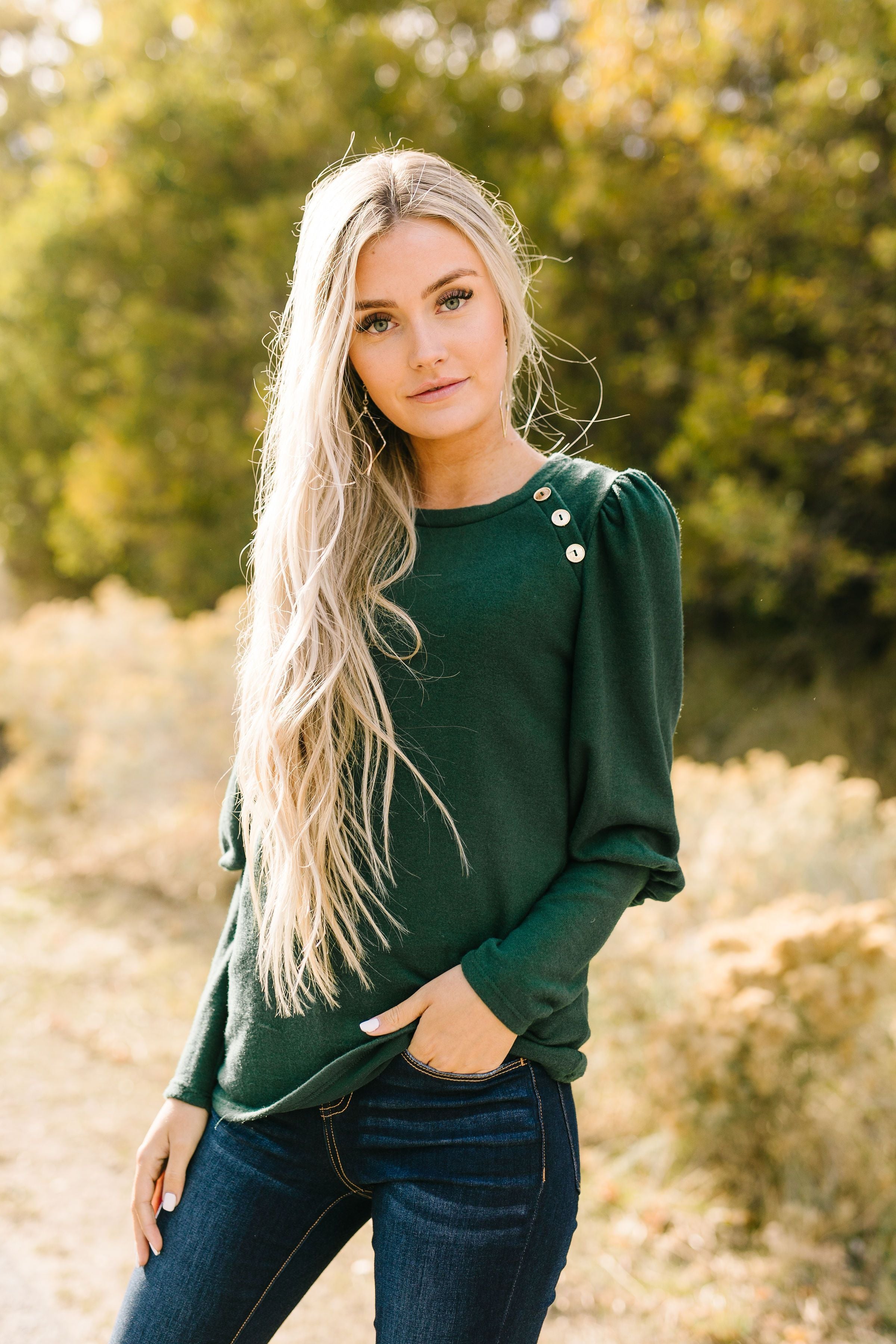 Puff Piece Sweater in Forest Green