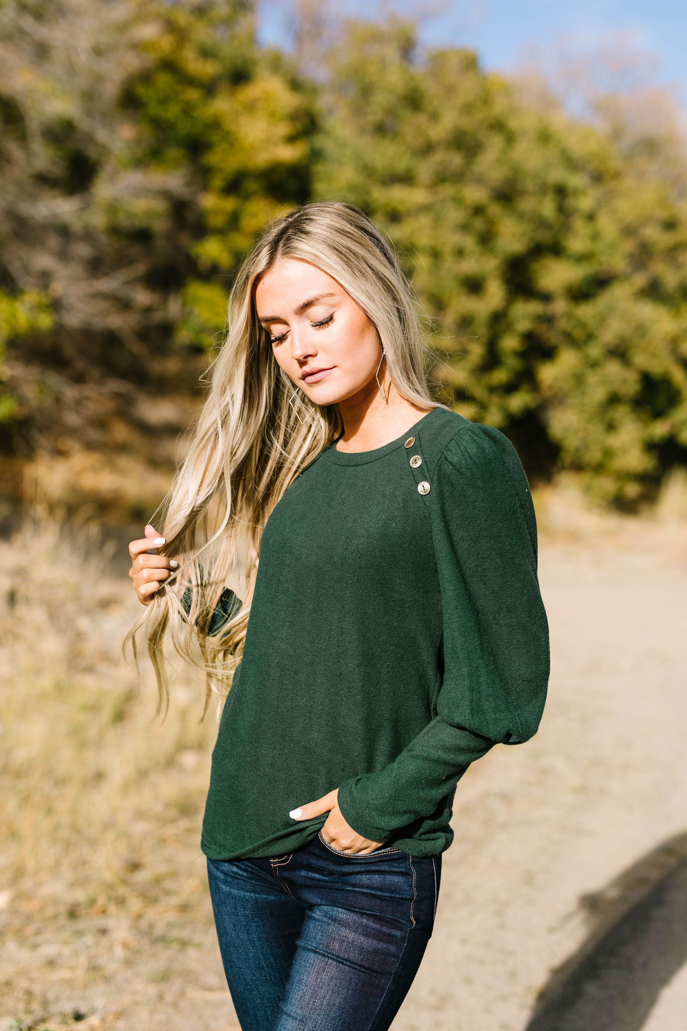 Puff Piece Sweater in Forest Green