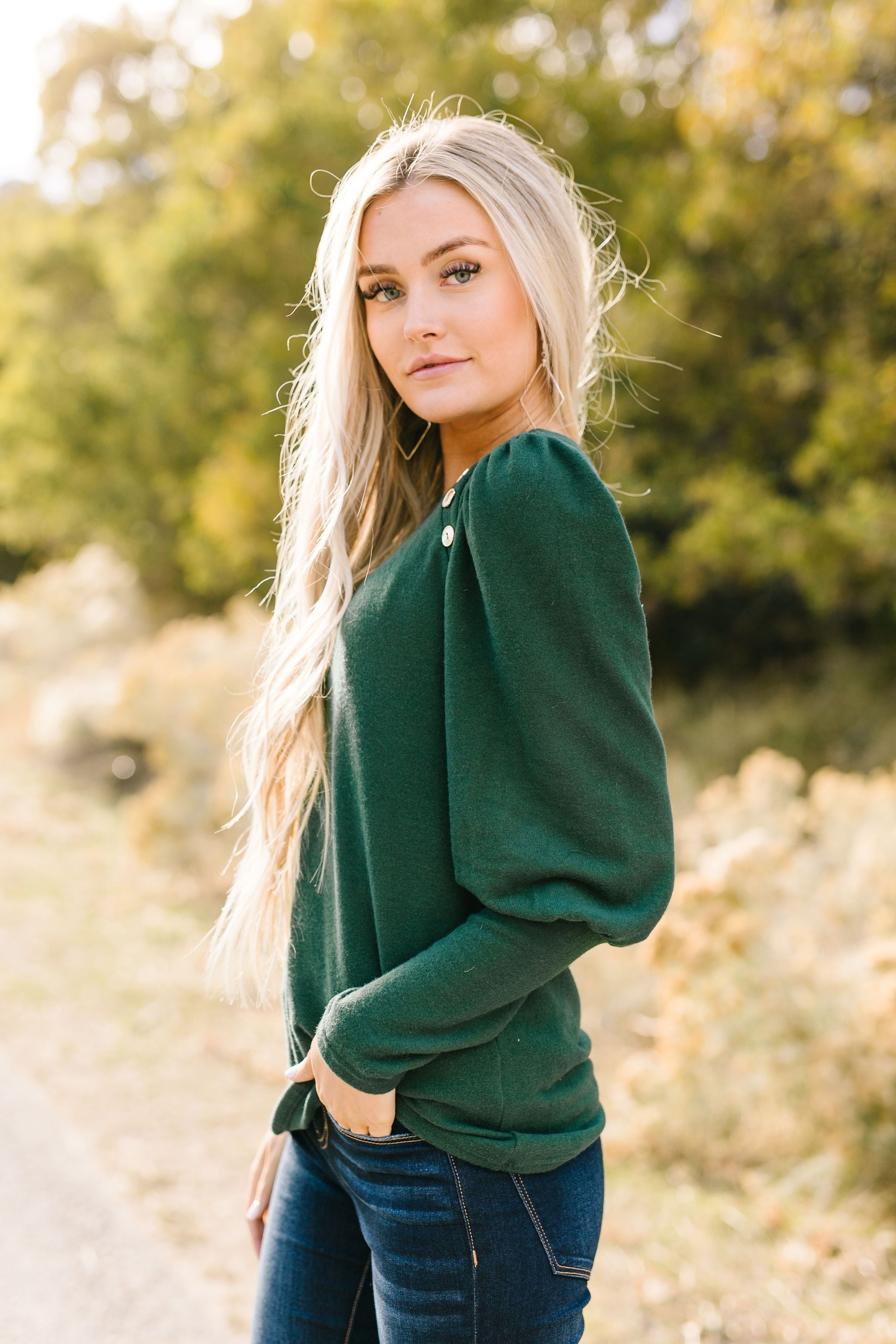 Puff Piece Sweater in Forest Green