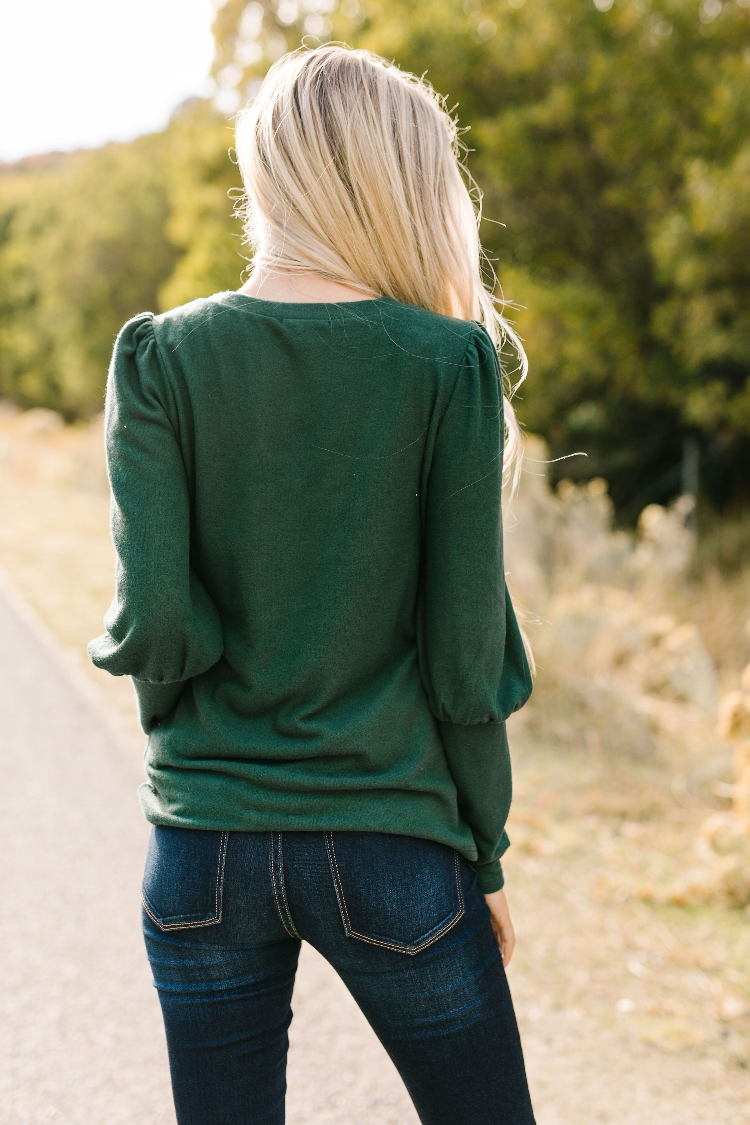 Puff Piece Sweater in Forest Green