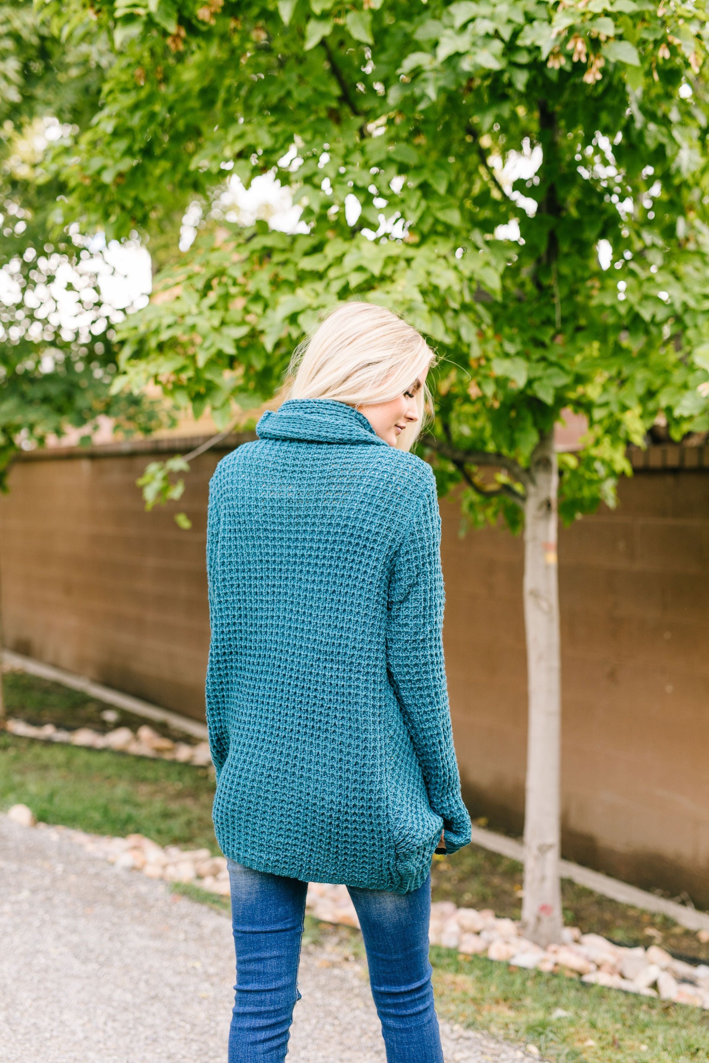 Put It On My Tab Cowl Neck Sweater In Teal