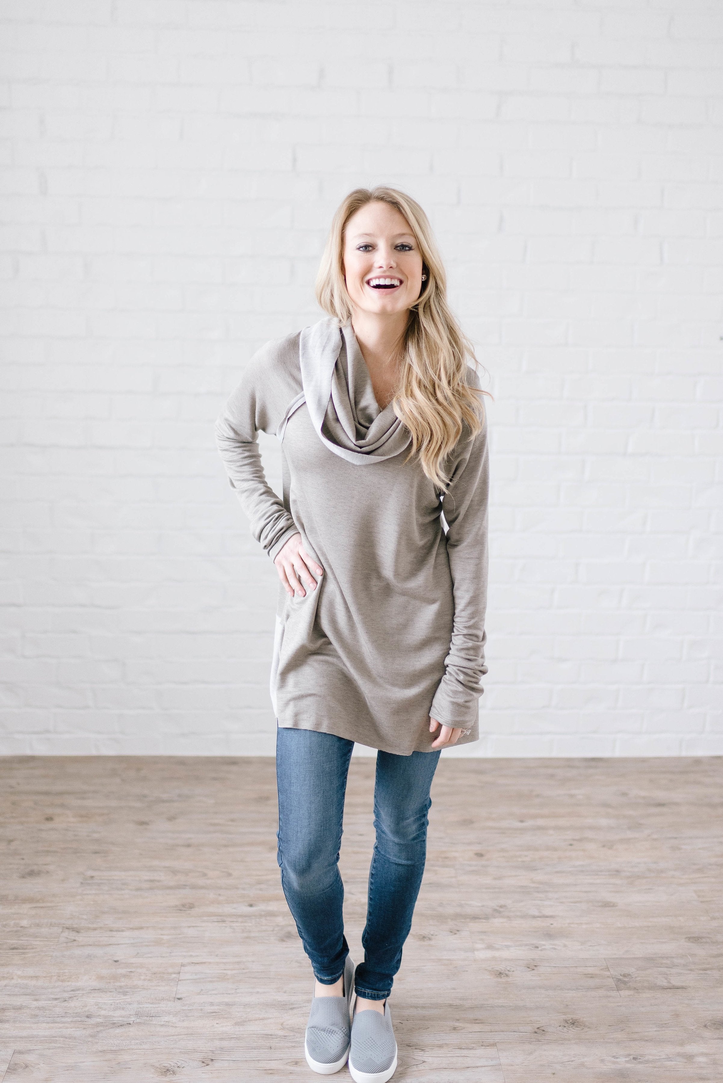 Rainy Day Cowl Neck Tunic in Taupe