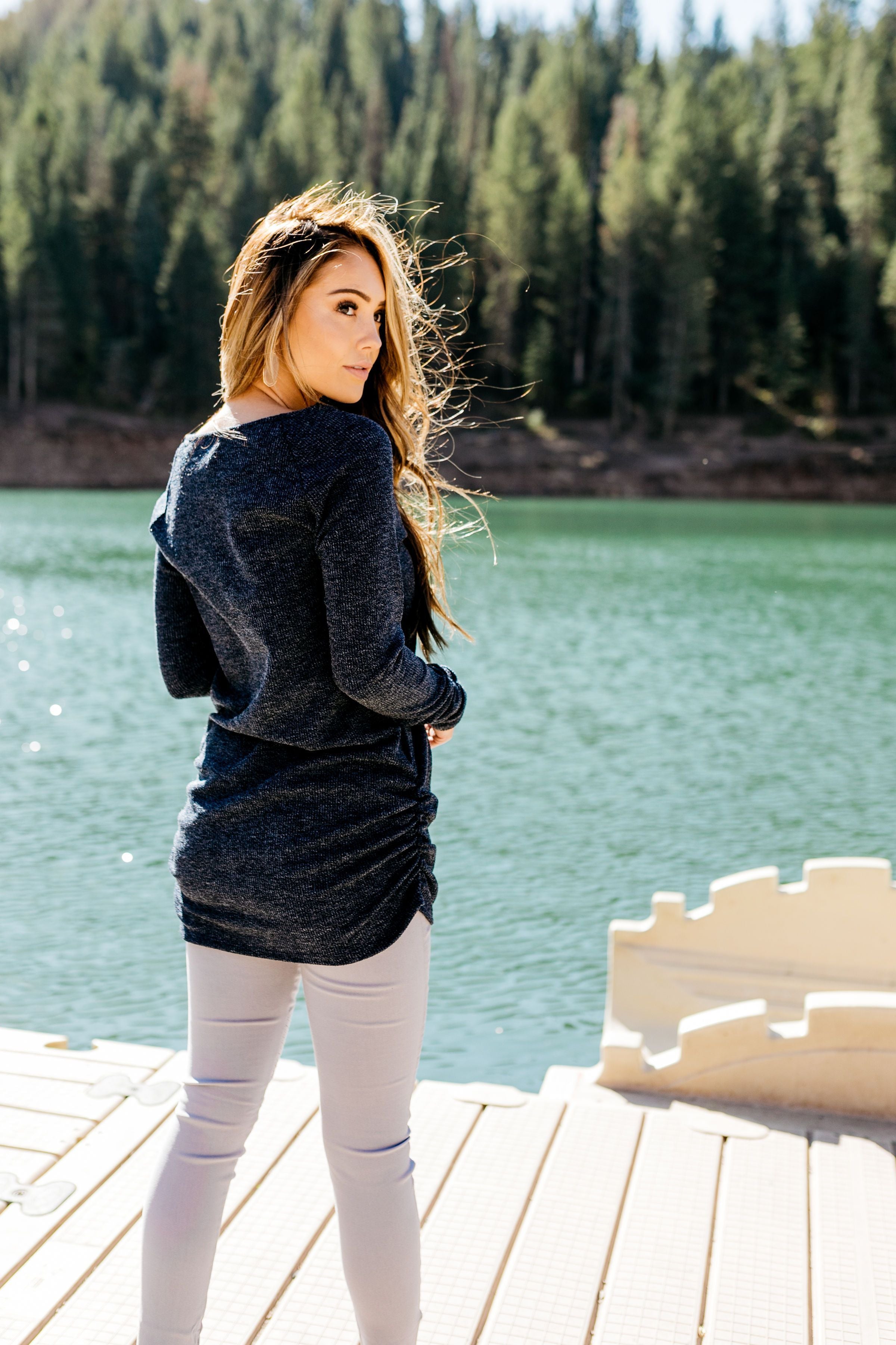 Ribbed And Ruched Navy Tunic