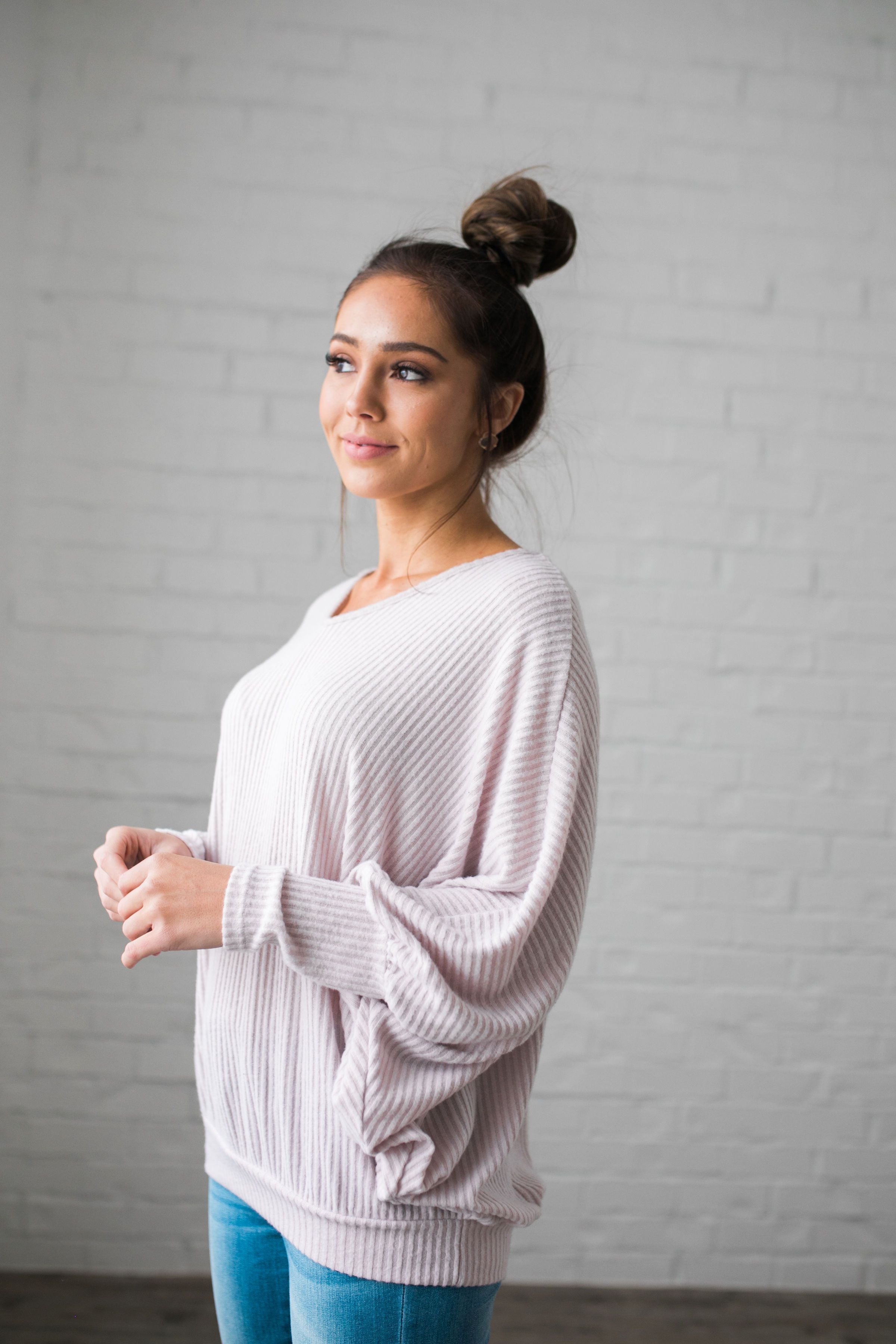 Ridiculously Soft Ribbed Knit Top In Light Lilac - ALL SALES FINAL