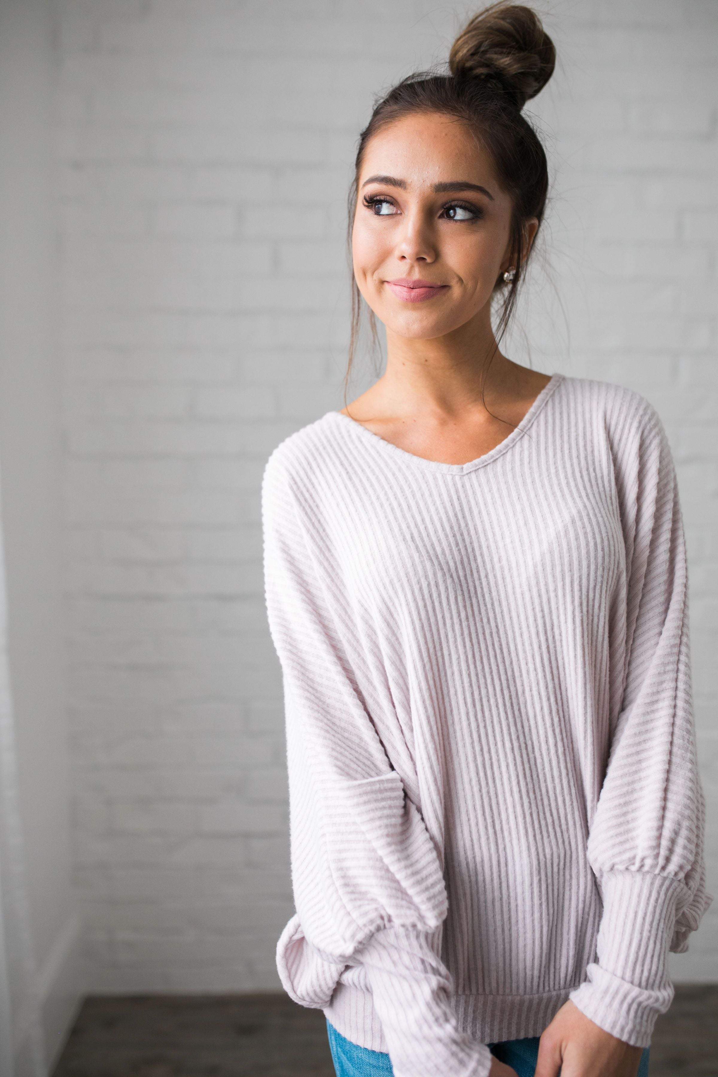 Ridiculously Soft Ribbed Knit Top In Light Lilac - ALL SALES FINAL