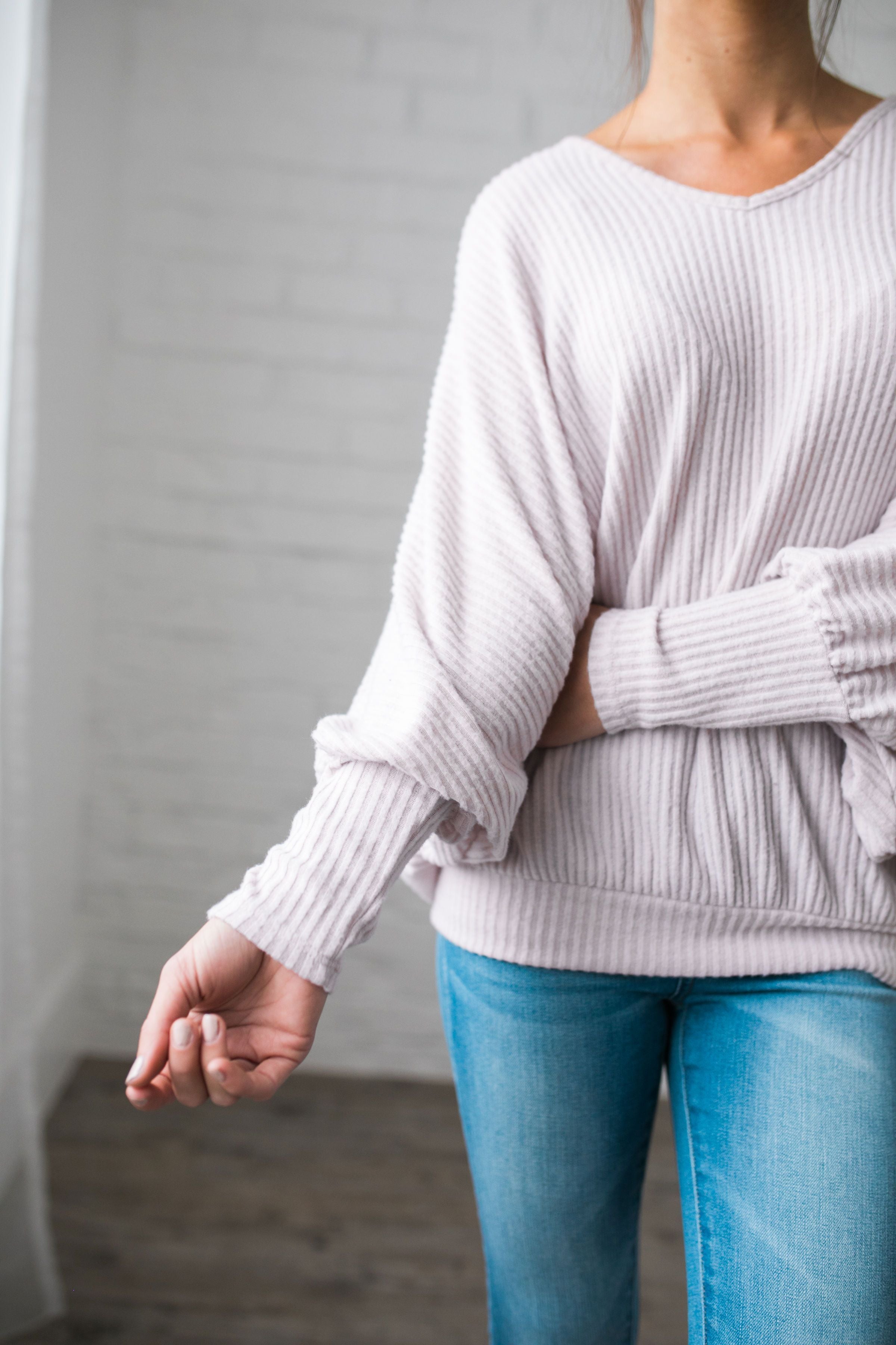 Ridiculously Soft Ribbed Knit Top In Light Lilac - ALL SALES FINAL