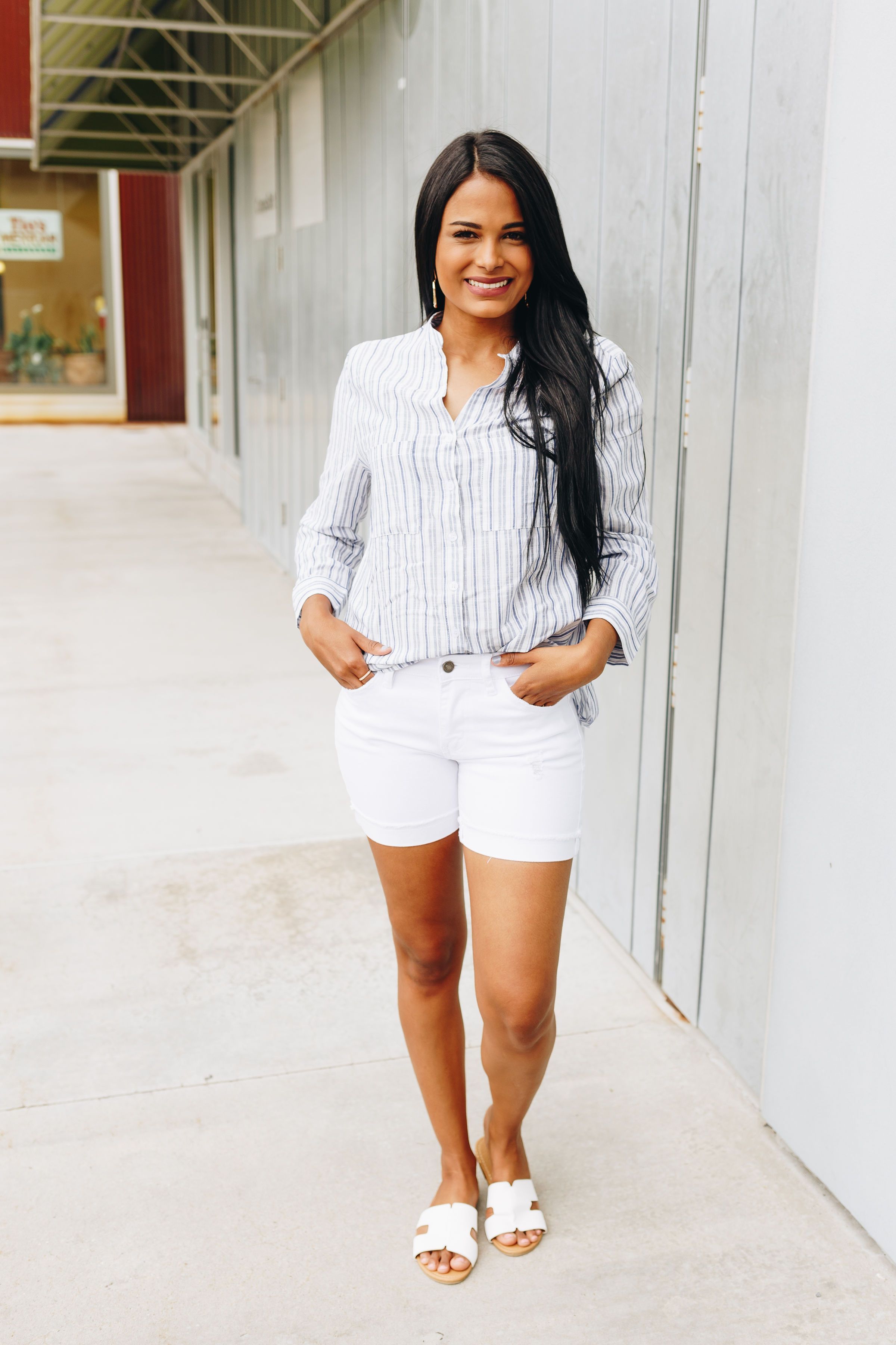 Right Stuff White Denim Shorts