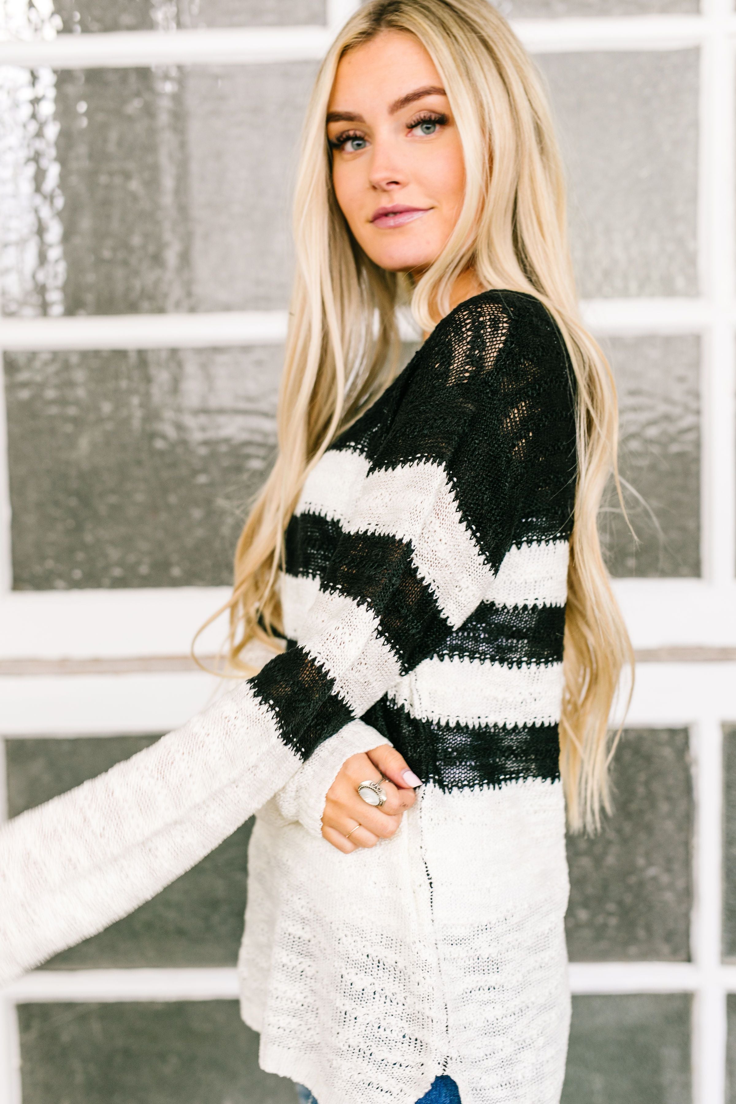 Rise To The Occasion Black + White Striped Sweater - ALL SALES FINAL