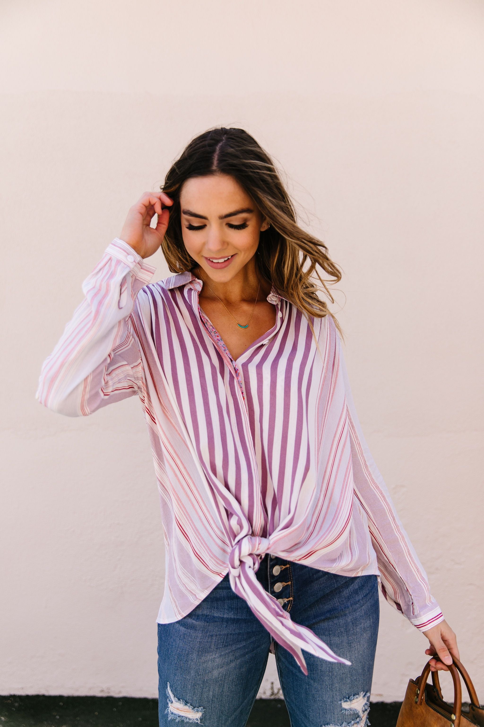 Risky Business Tie Front Blouse