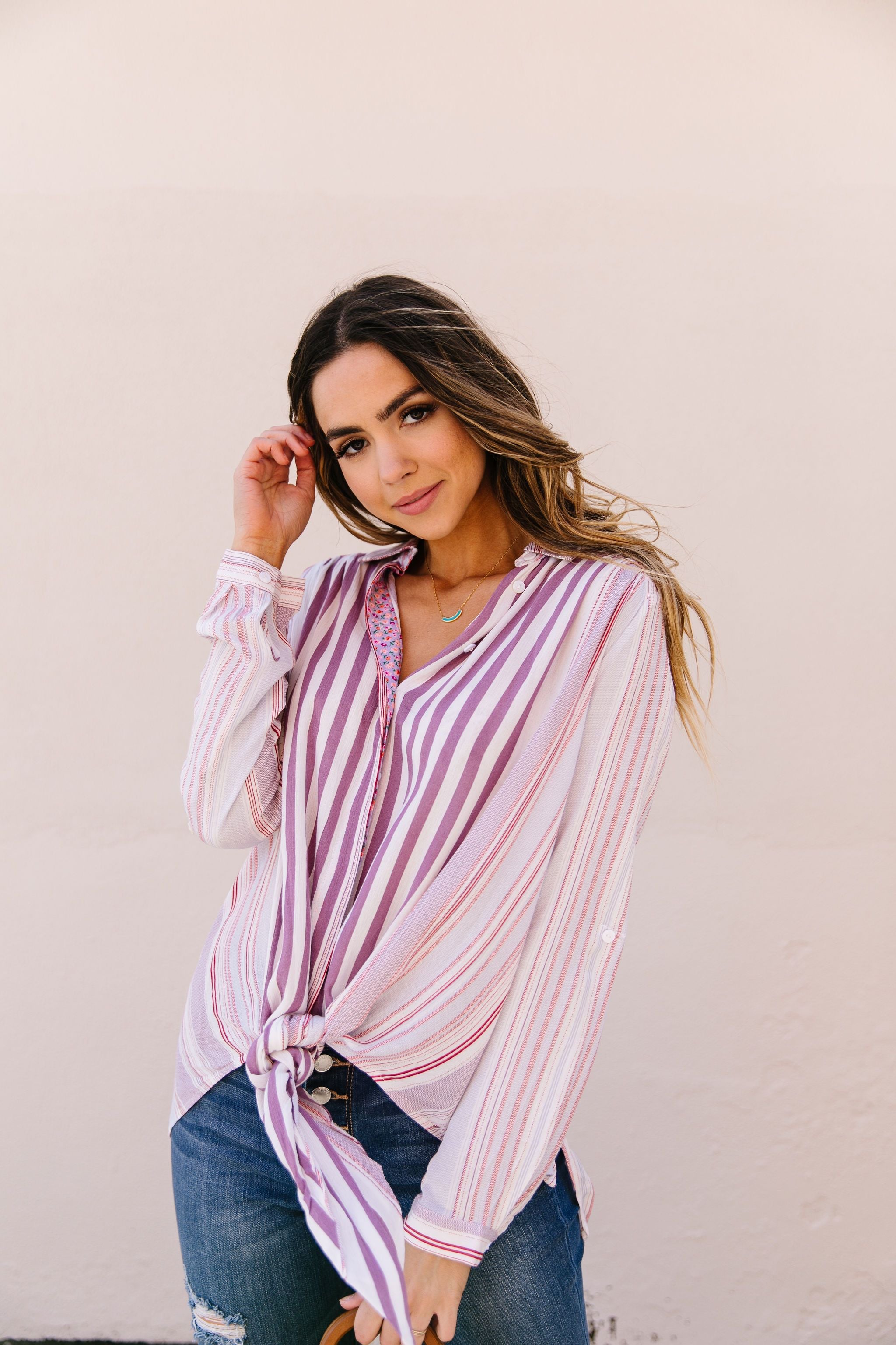 Risky Business Tie Front Blouse