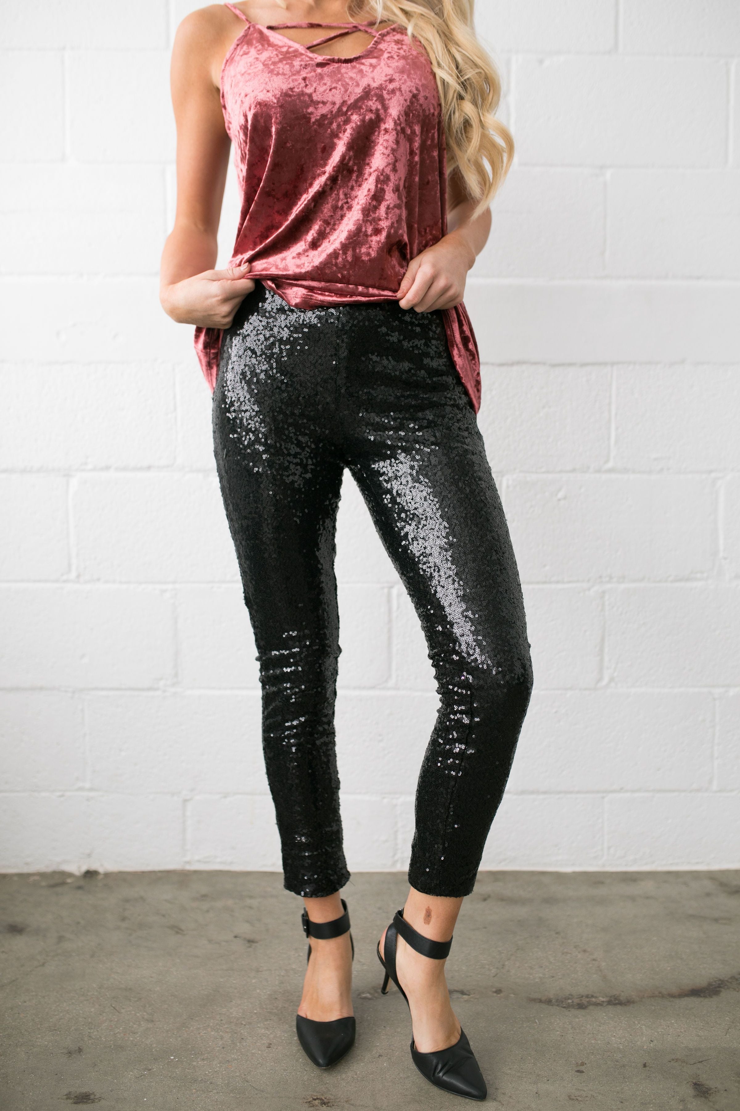 Rockin' Rockette Sequined Leggings In Black - ALL SALES FINAL