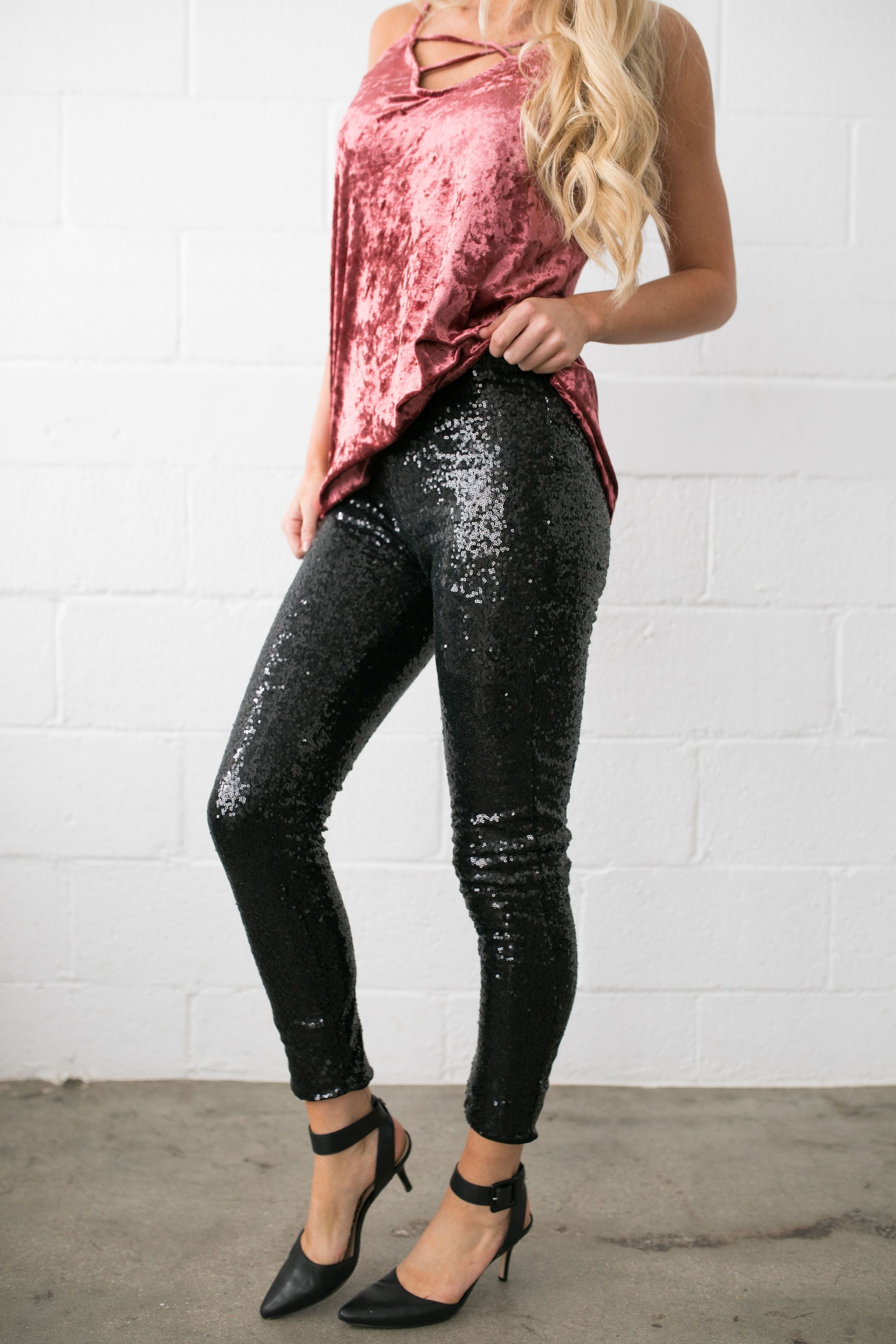 Rockin' Rockette Sequined Leggings In Black - ALL SALES FINAL