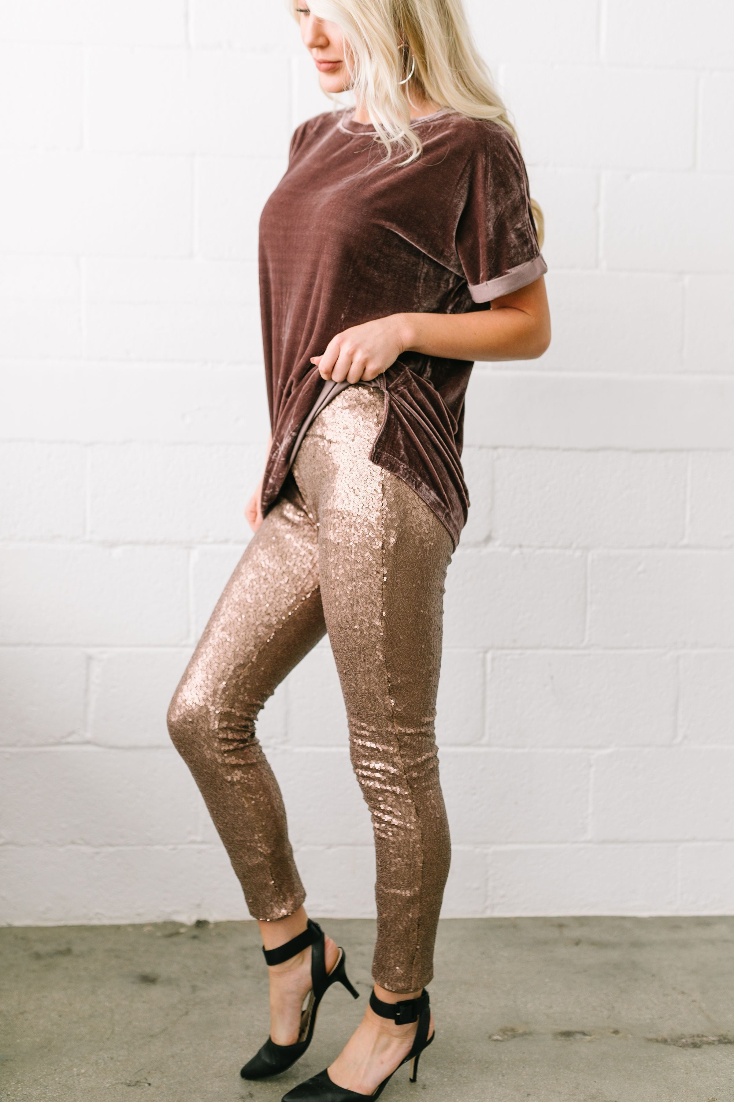 Rockin' Rockette Sequined Leggings In Bronze