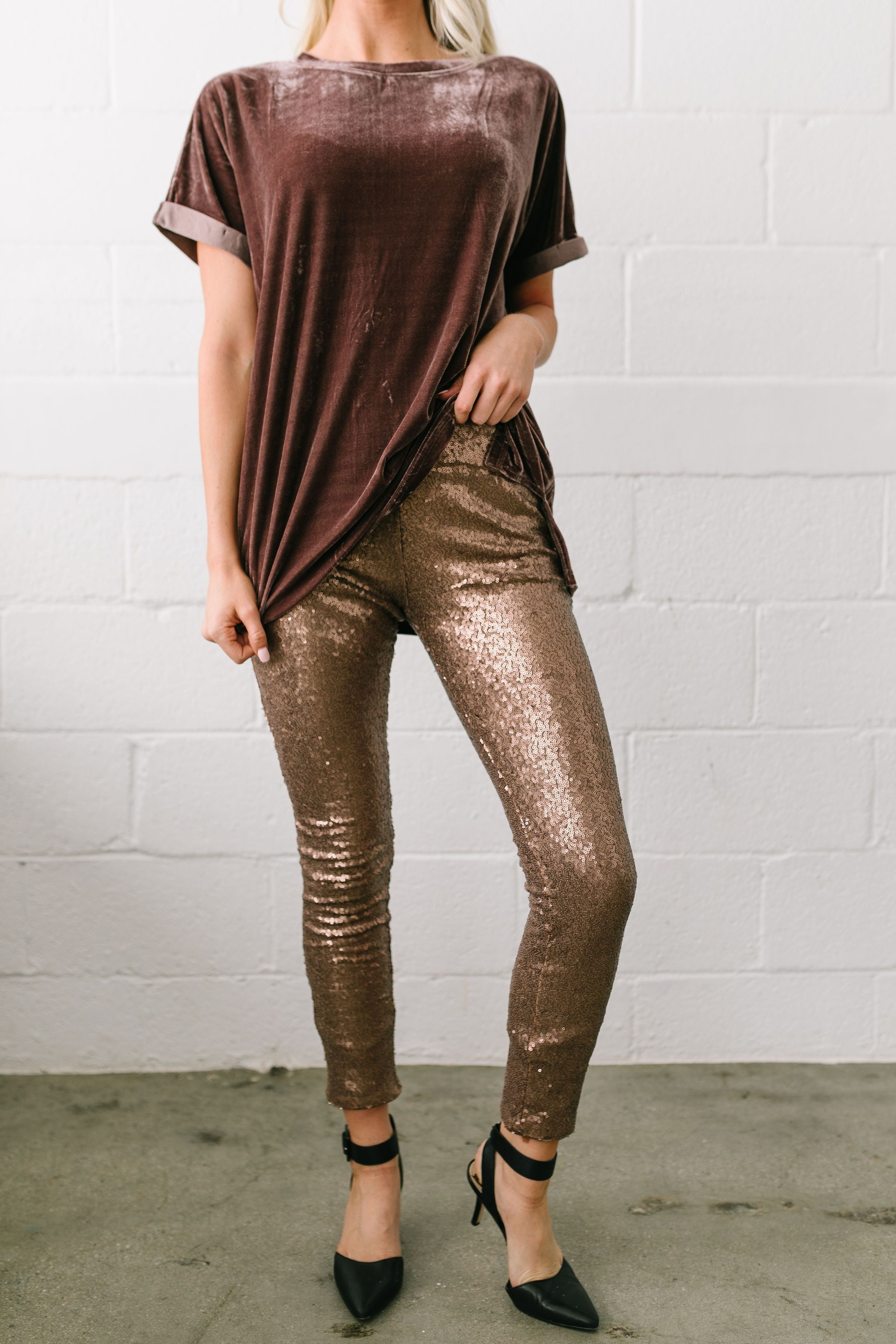 Rockin' Rockette Sequined Leggings In Bronze