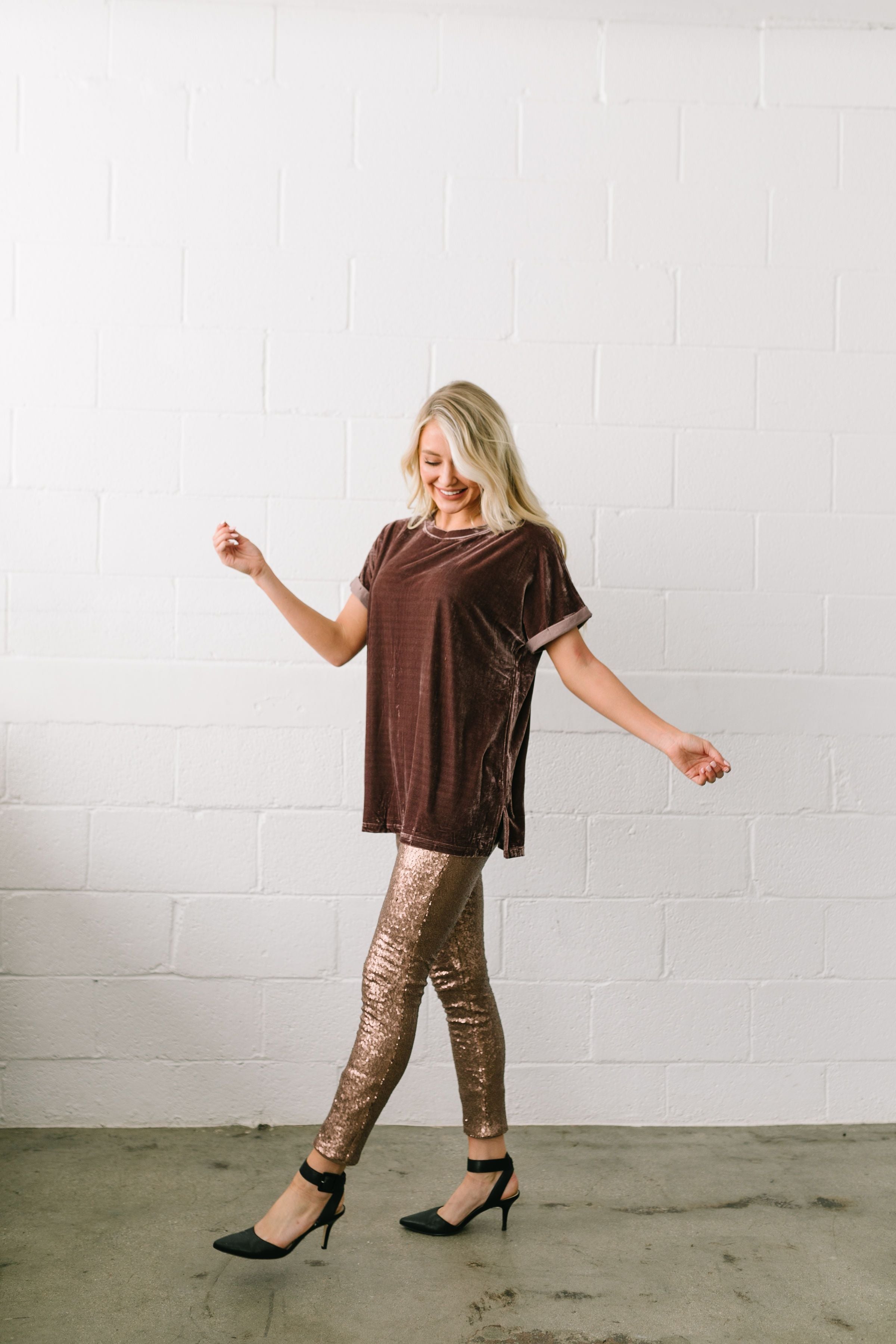 Rockin' Rockette Sequined Leggings In Bronze