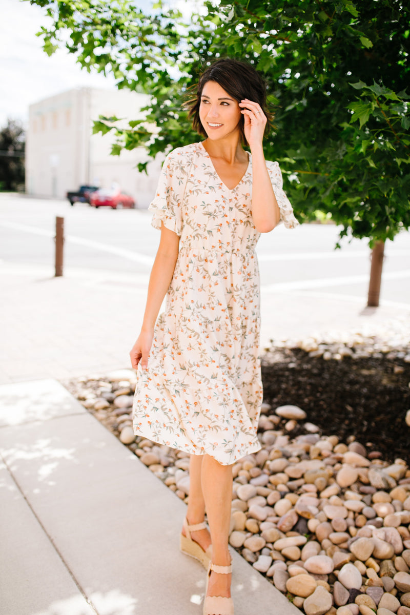 Romantic Rose Bud Midi Dress