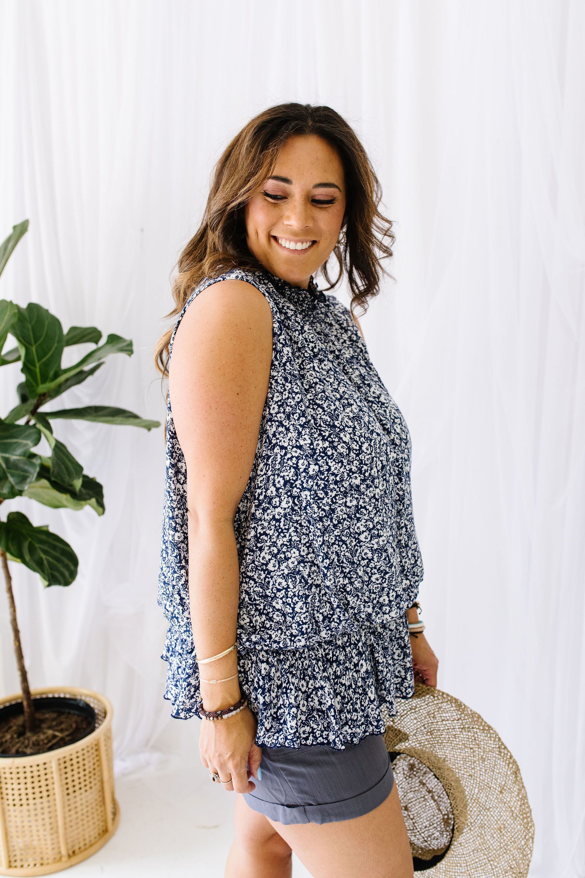 Roxanne Mock Neck Blouse In Navy