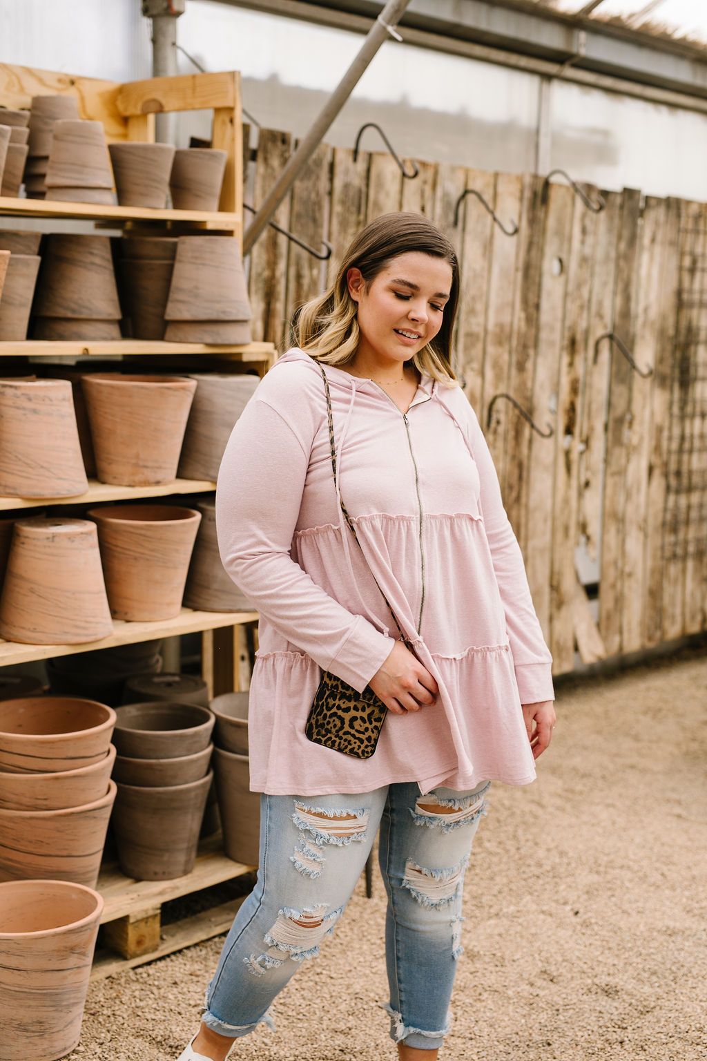 Ruffled Hoodie In Blush