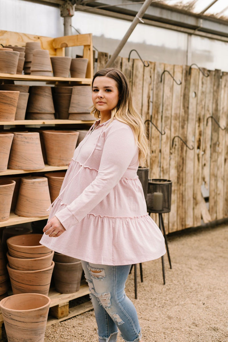 Ruffled Hoodie In Blush