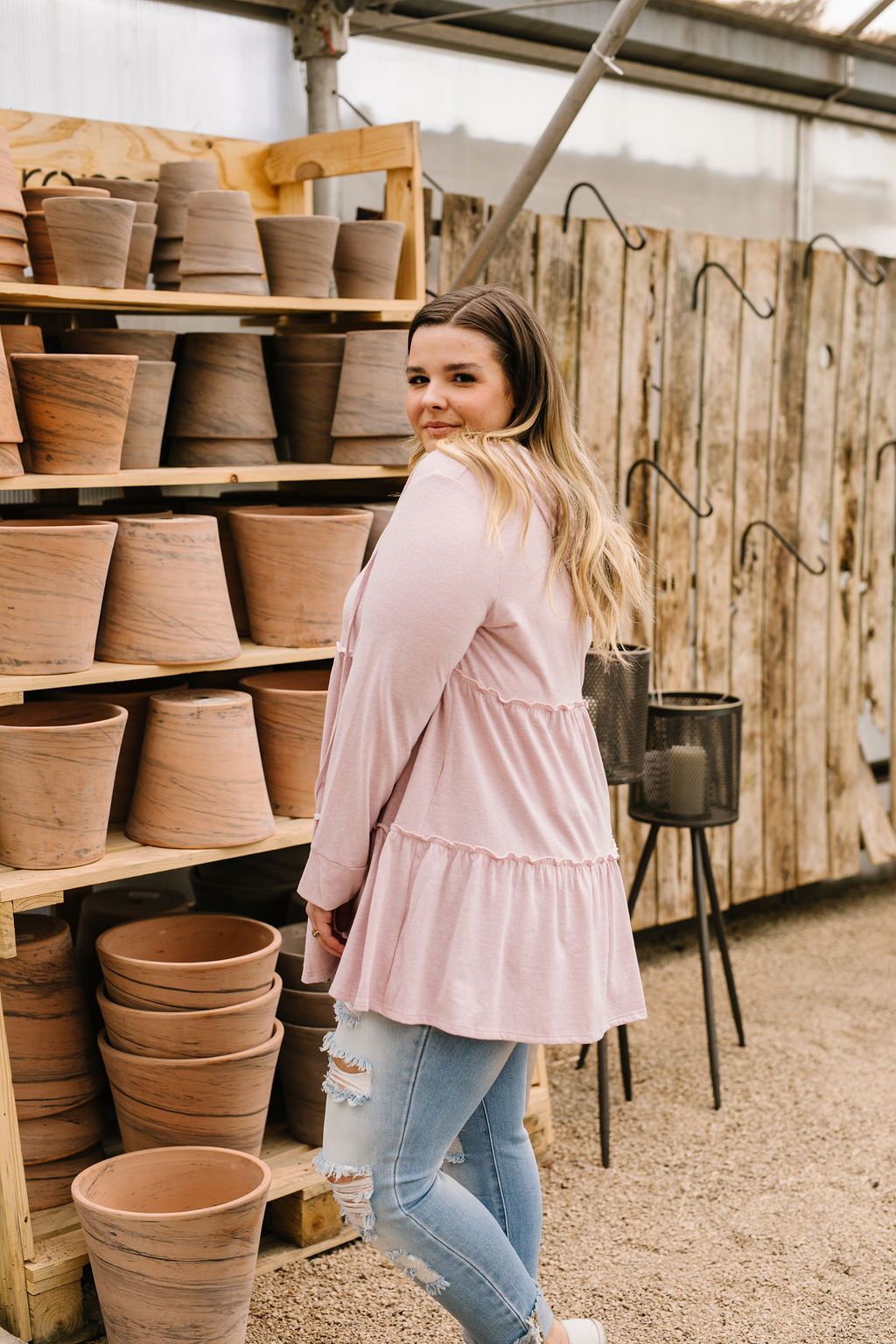 Ruffled Hoodie In Blush