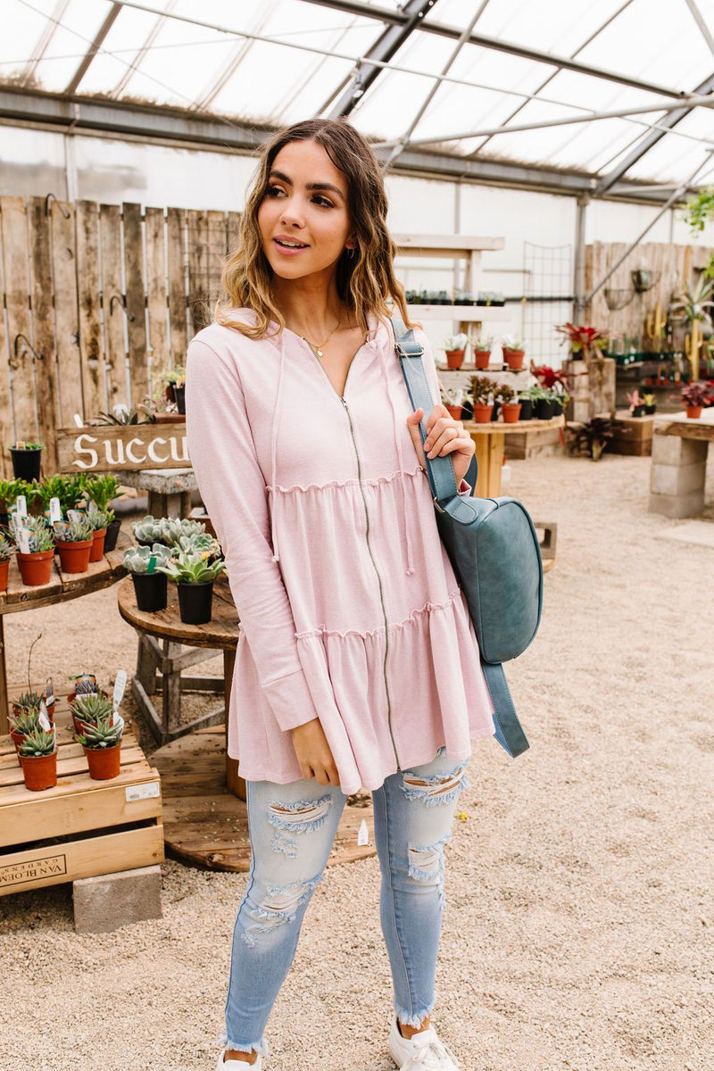 Ruffled Hoodie In Blush